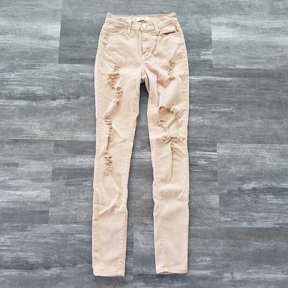 Designer Nude Distressed High Waisted Vibrant Skinny Jean Size 25" / US 0 / IT 36 - 1 Thumbnail