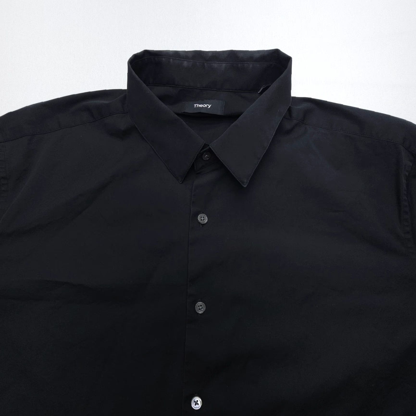 Theory Theory Dress Shirt Mens 2XL Solid Black Cotton Blend Long Sleeve Shirt Slim Button Cuff Barrell Collared Knit N/A Vintage No Size 48R - 3 Thumbnail