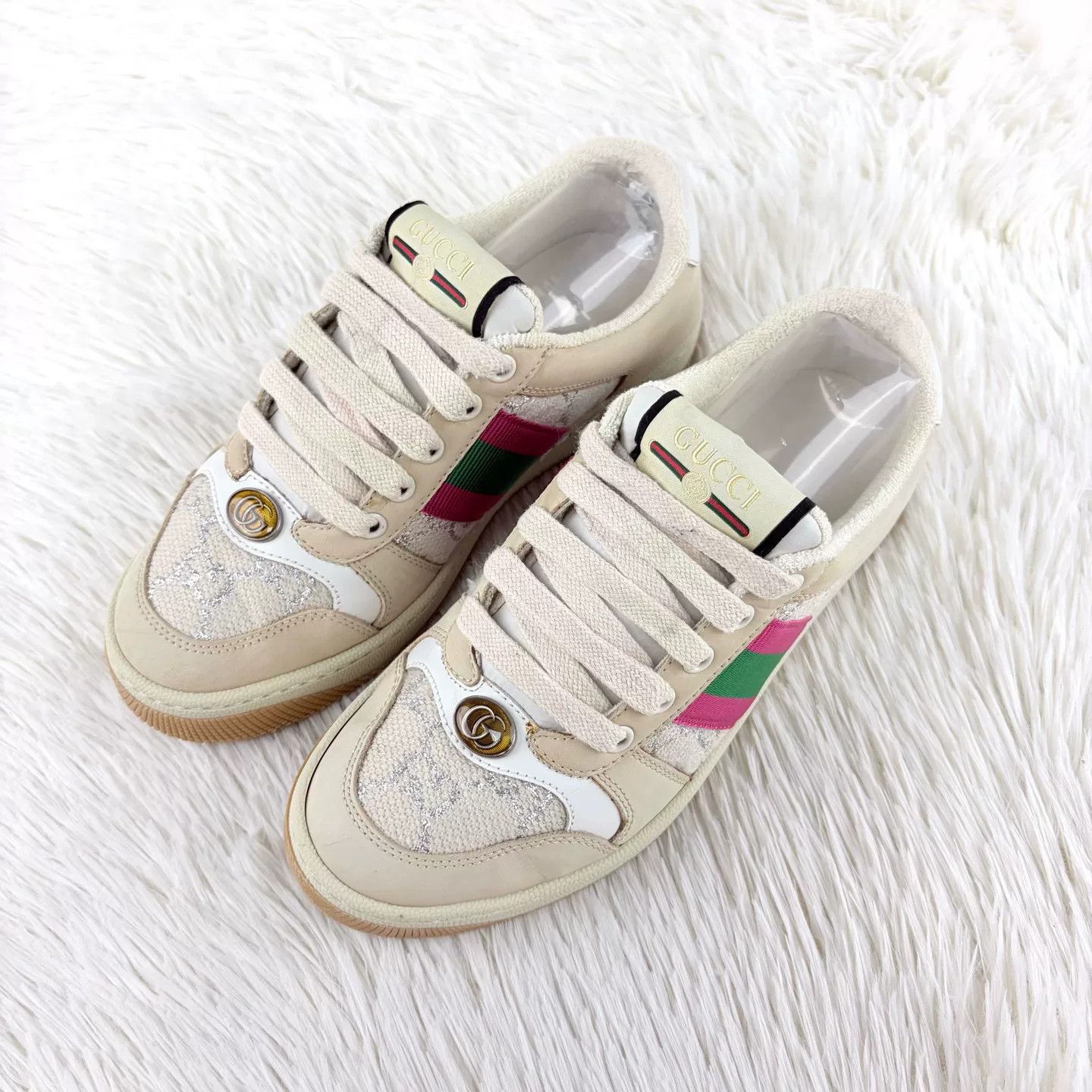 Gucci Gucci Off-White Double G Print Sneakers Size US 4.5 / IT 34.5 - 1 Thumbnail