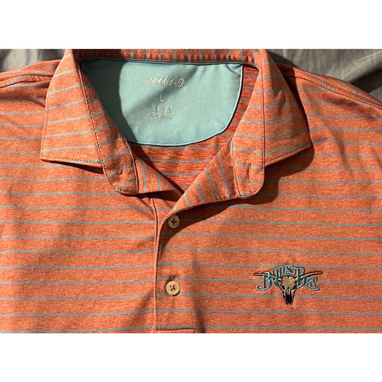 johnnie-O johnnie-O Polo Shirt Mens Adult Large Orangish Striped Golf Shirt Size US L / EU 52-54 / 3 - 2 Thumbnail