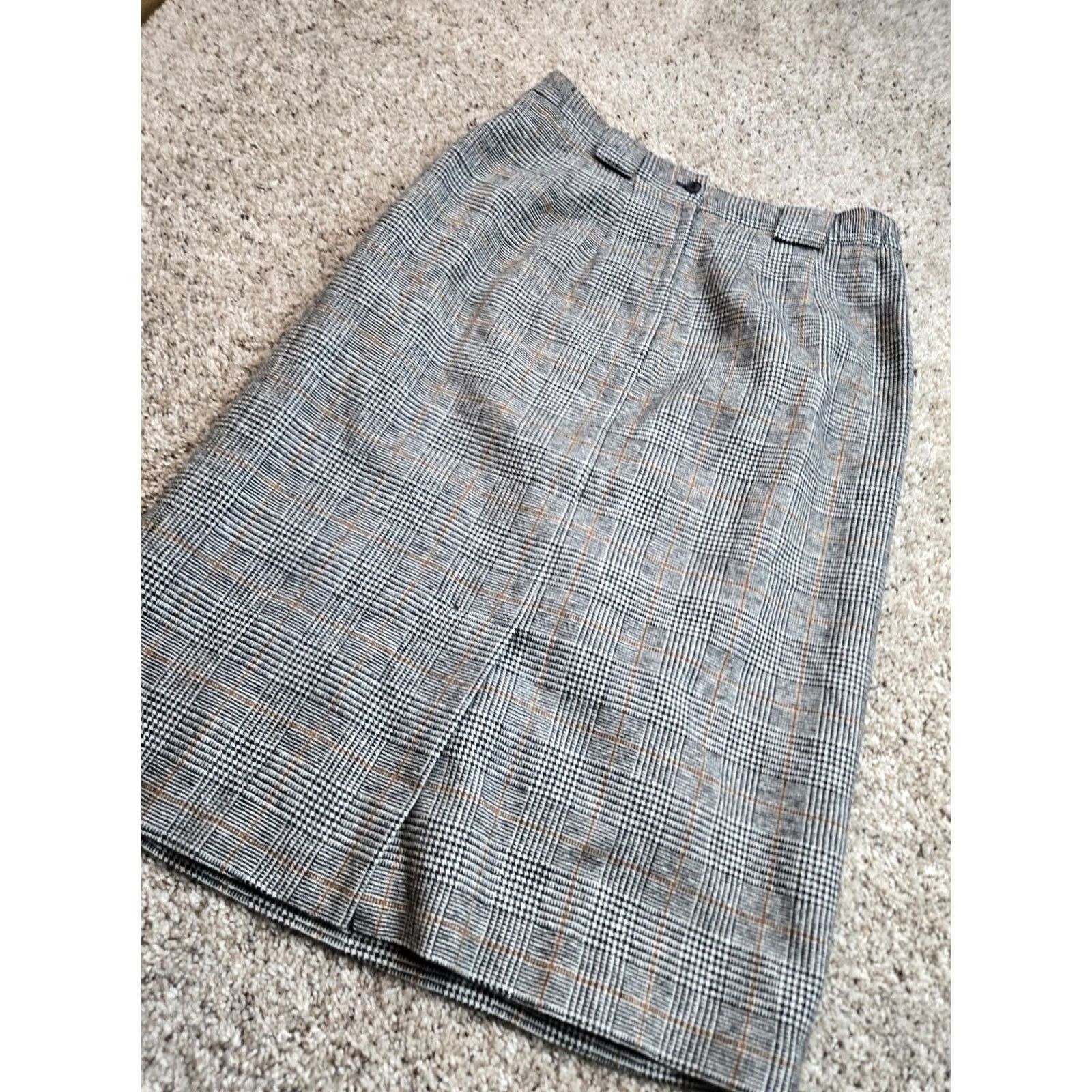Orvis VINTAGE Orvis Skirt Womens 12 Gray Wool Plaid Tweed Knee Length Pencil Slit Lined Size 34" / US 12 / IT 48 - 5 Thumbnail