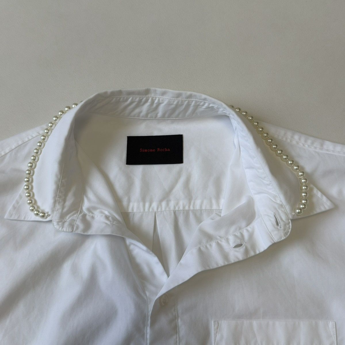 Simone Rocha White Cotton Shirt With Pearl Collar Size US M / EU 48-50 / 2 - 5 Thumbnail