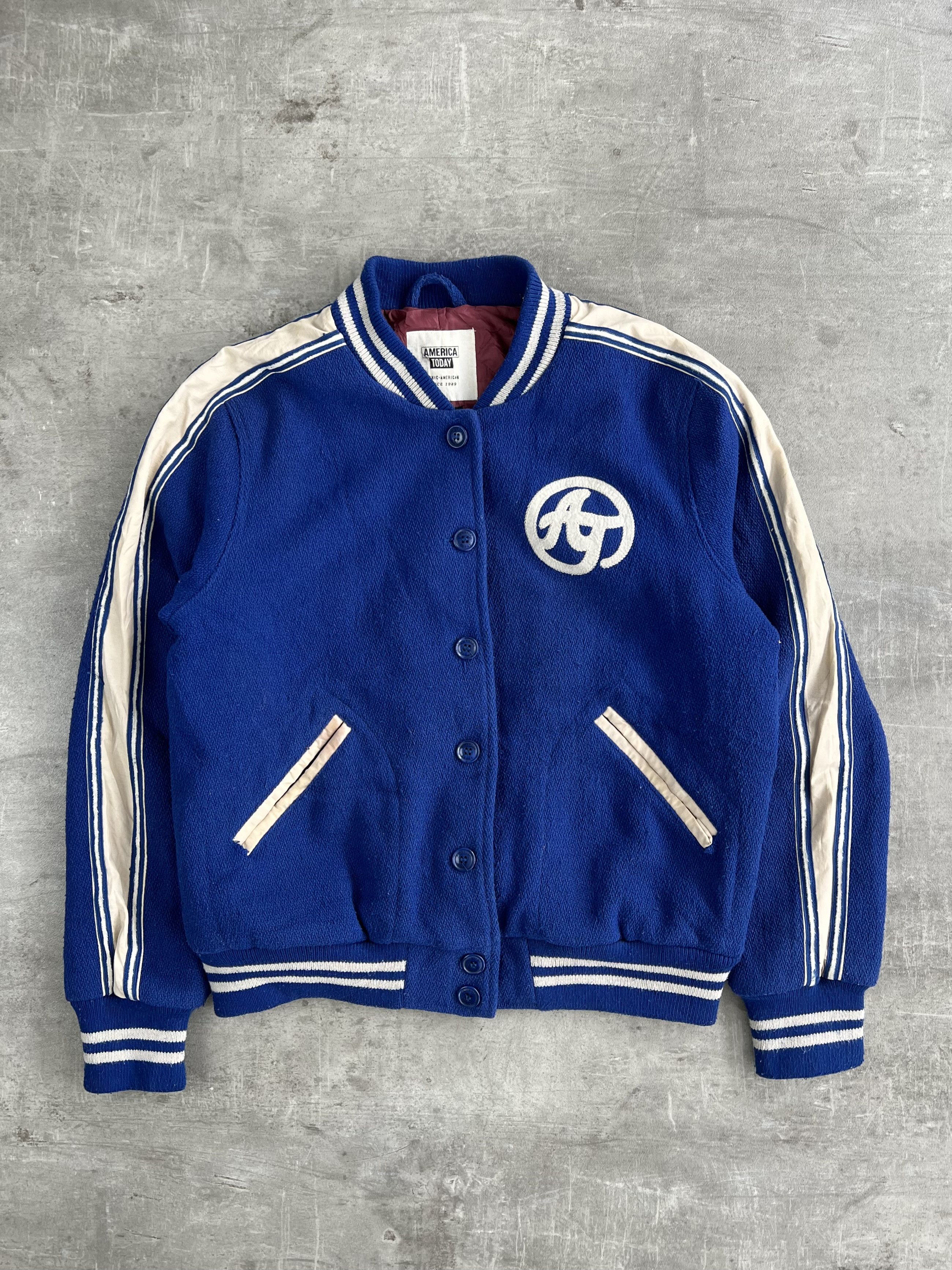 Vintage COLLEGE JACKET WOVEN WOOL BLUE Size US M / EU 48-50 / 2 - 1 Thumbnail