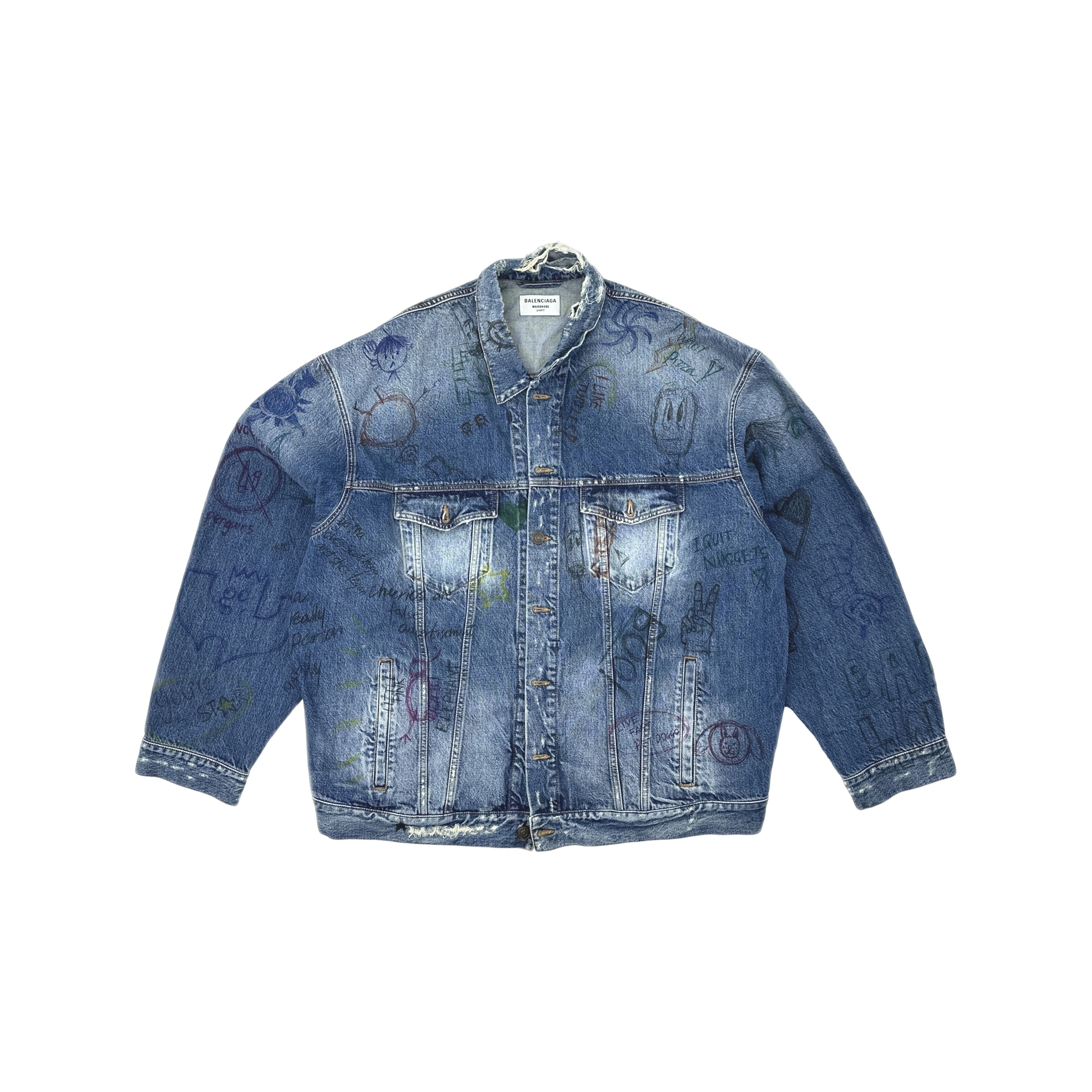 Balenciaga Balenciaga Graffiti Print Denim Jacket Size 3 Size US L / EU 52-54 / 3 - 1 Thumbnail