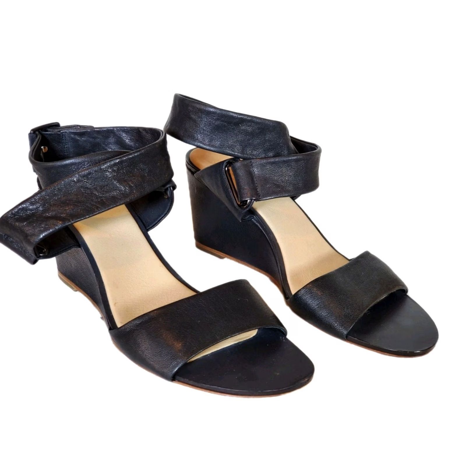 Rag & Bone Rag & Bone Damien Wedge Sandals Black Leather Made in Italy Women's US 10.5 EU 41 Strappy Buckle Open Toe Size US 11 / IT 41 - 2 Thumbnail