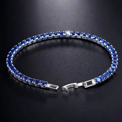 VIBE 4mm Tennis Chain Sterling Silver Blue Zirconia Bracelet Size ONE SIZE - 5 Thumbnail