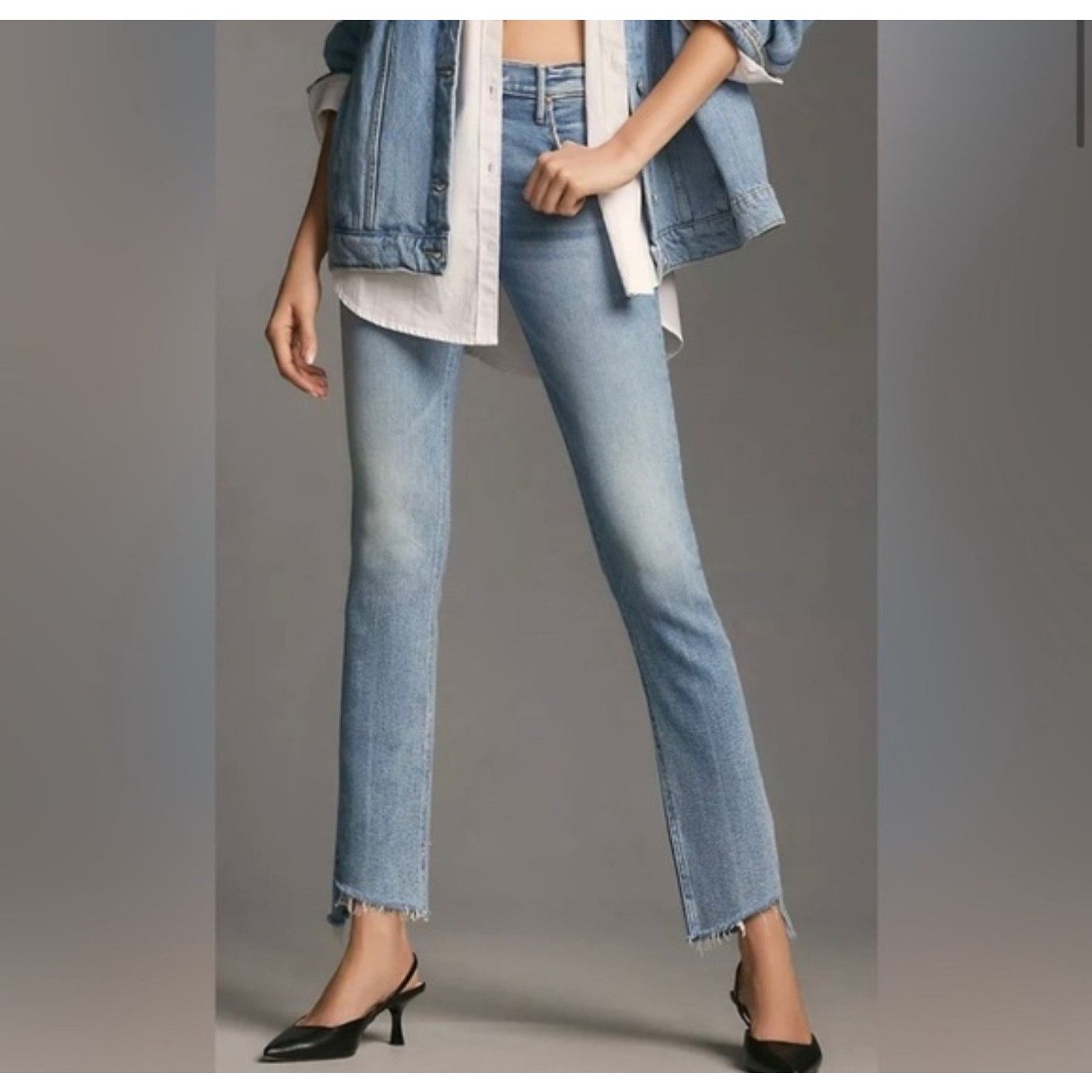 MOTHER Mother Jeans Mid Rise Dazzler Ankle Step Fray Ropin N Ridin Size 28" / US 6 / IT 42 - 2 Thumbnail