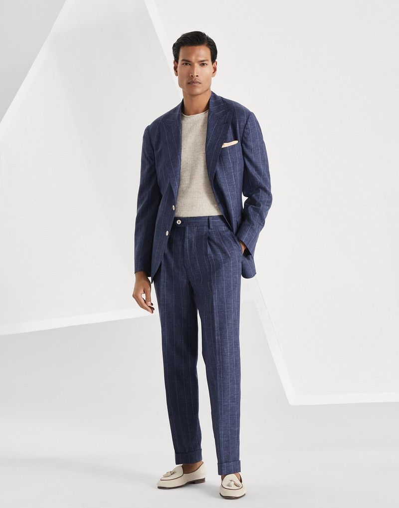 Brunello Cucinelli o1la1rc1a0326 Stripe Fresco Leisure Fit Trousers in Blue Size US 30 / EU 46 - 4 Thumbnail