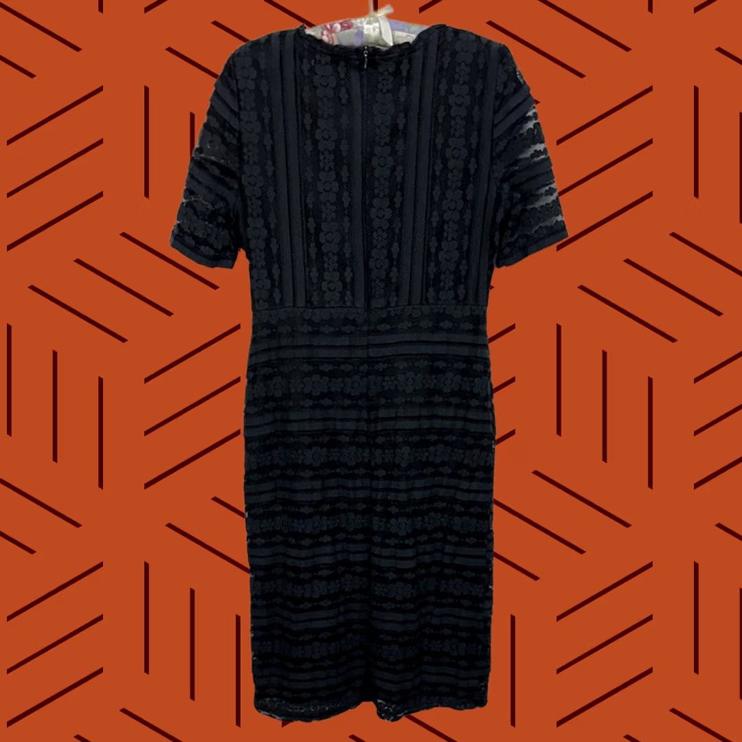 knee length lace overlay dress JESSAKAE Black Short Sleeve Women L A-Line PinProm
