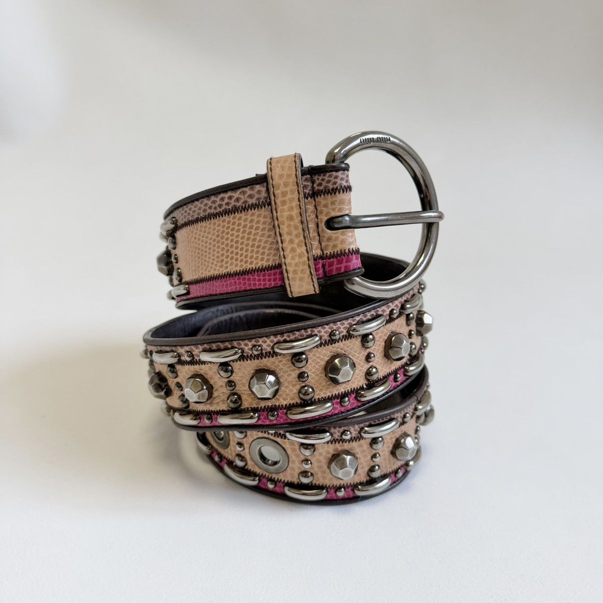 Miu Miu Mid 2000s Studded Snake Print Leather Belt Size ONE SIZE - 2 Thumbnail