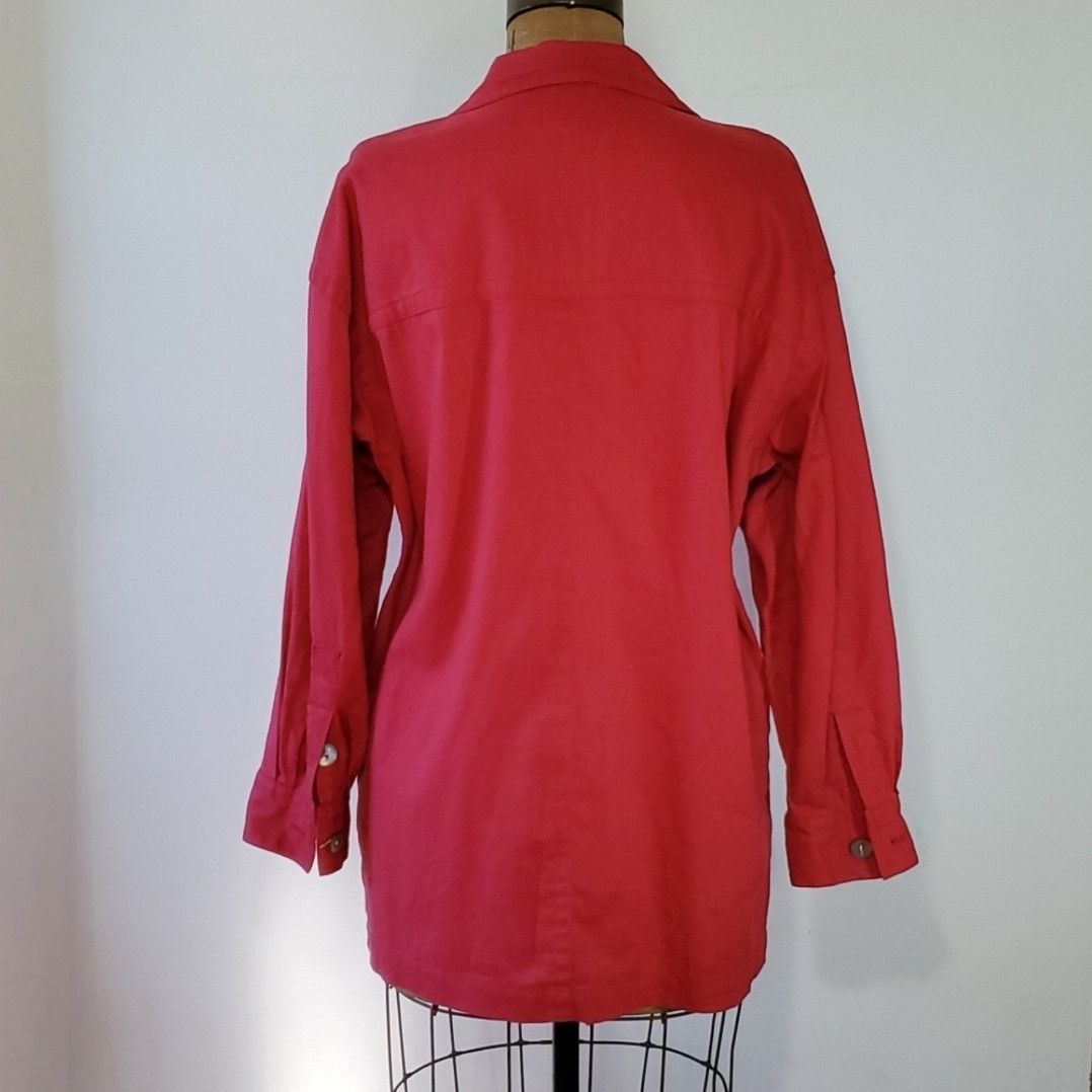 Other Chaus Size 14 Jacket Shacket Red Mother Pearl Linen Cotton Size L / US 10 / IT 46 - 3 Thumbnail