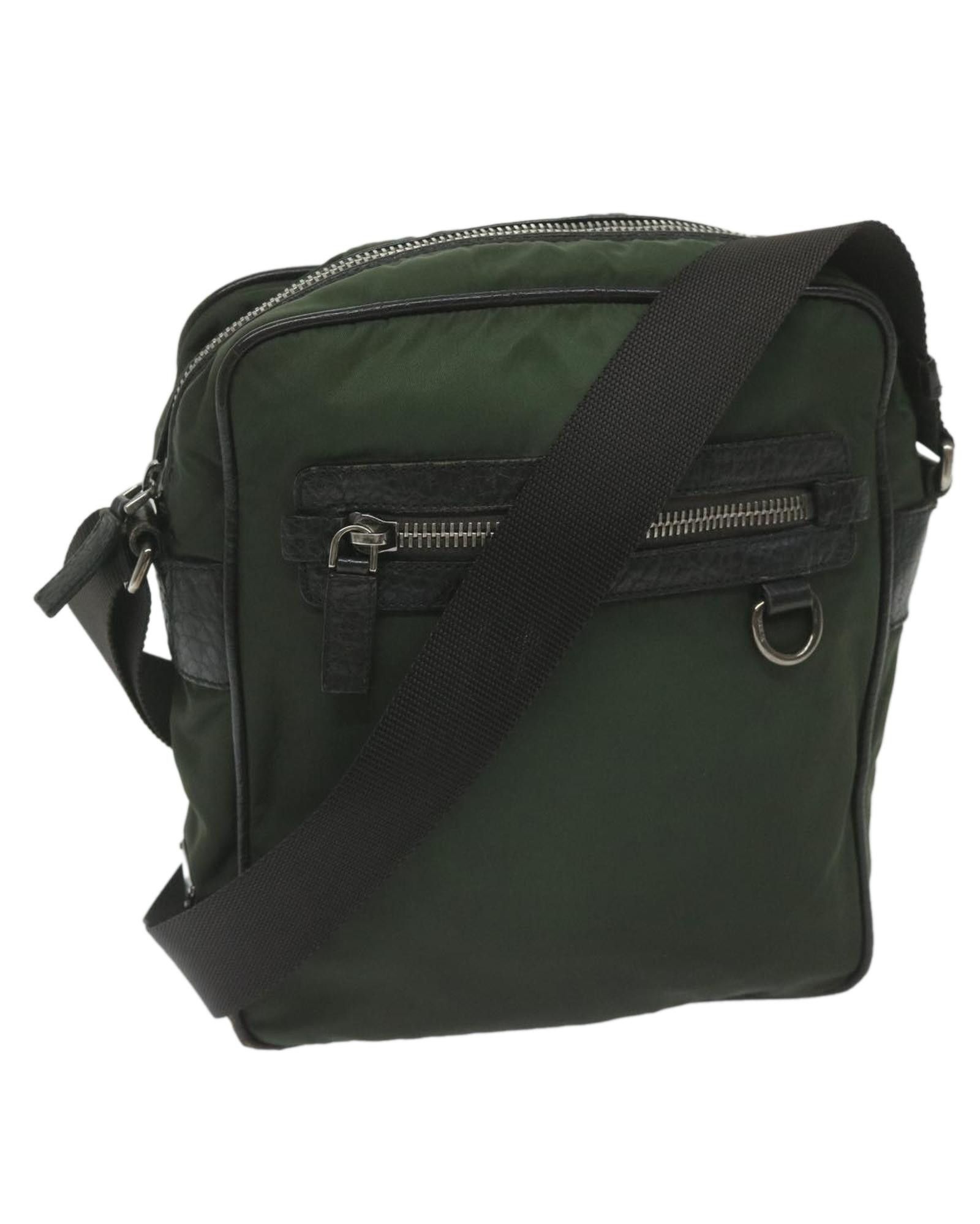 image of Prada Khaki Nylon Shoulder Bag With Accessory - Made In Italy, Women's