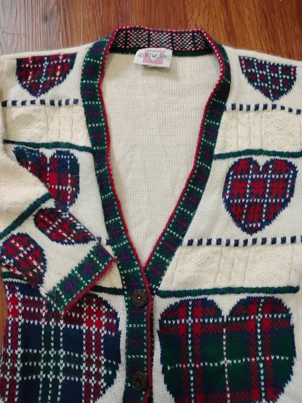 Other Vintage Heartworks Plaid Hearts Cardigan Sweater Size S / US 4 / IT 40 - 1 Thumbnail
