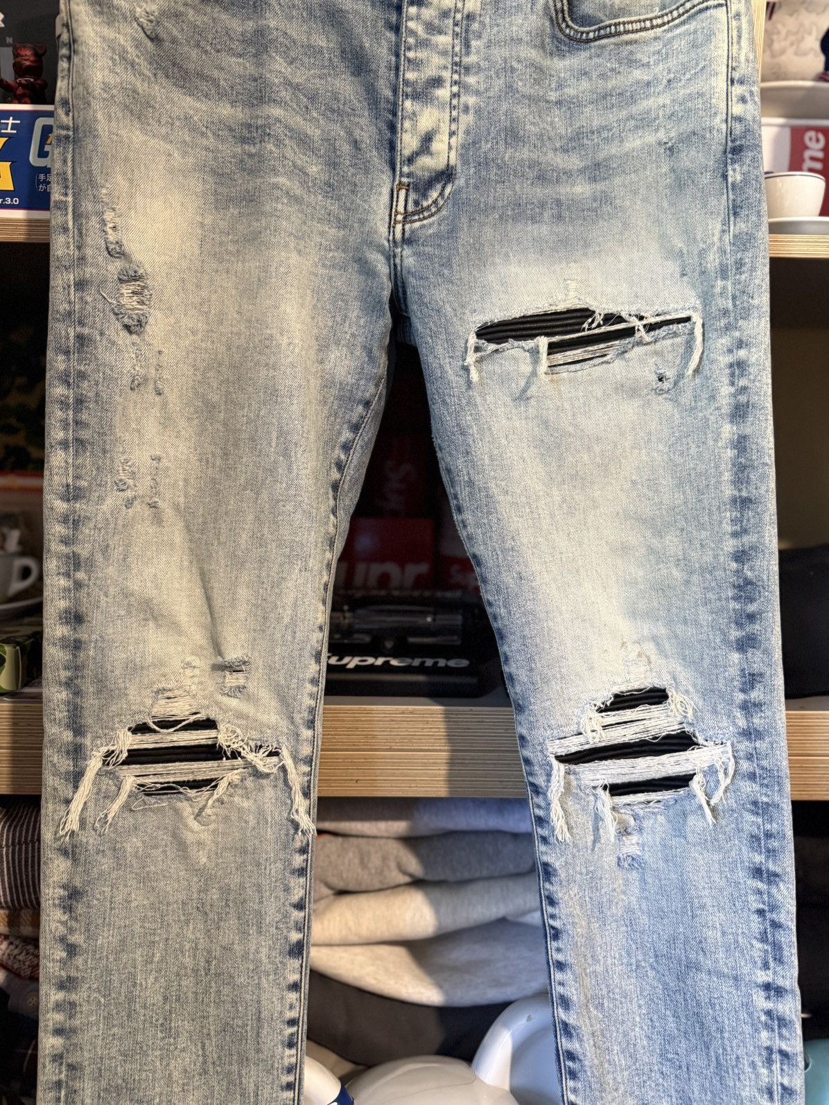 Amiri Amiri Blue MX1 Denim Black Leather Patches Size US 34 / EU 50 - 2 Thumbnail