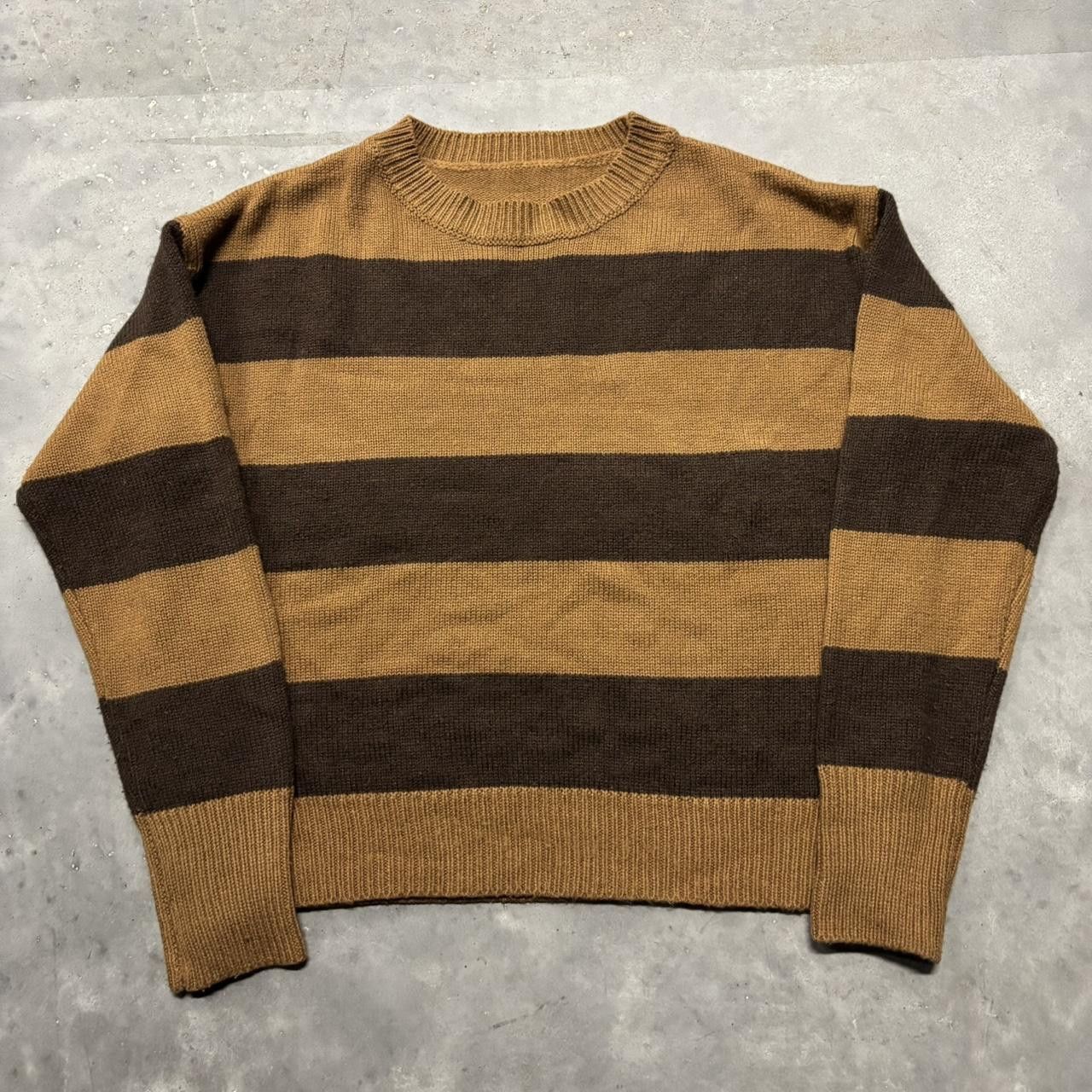 Japanese Brand × Vintage Crazy Vintage Y2K/2000s Cute Brown & Tan Striped Sweater! Size M / US 6-8 / IT 42-44 - 1 Thumbnail