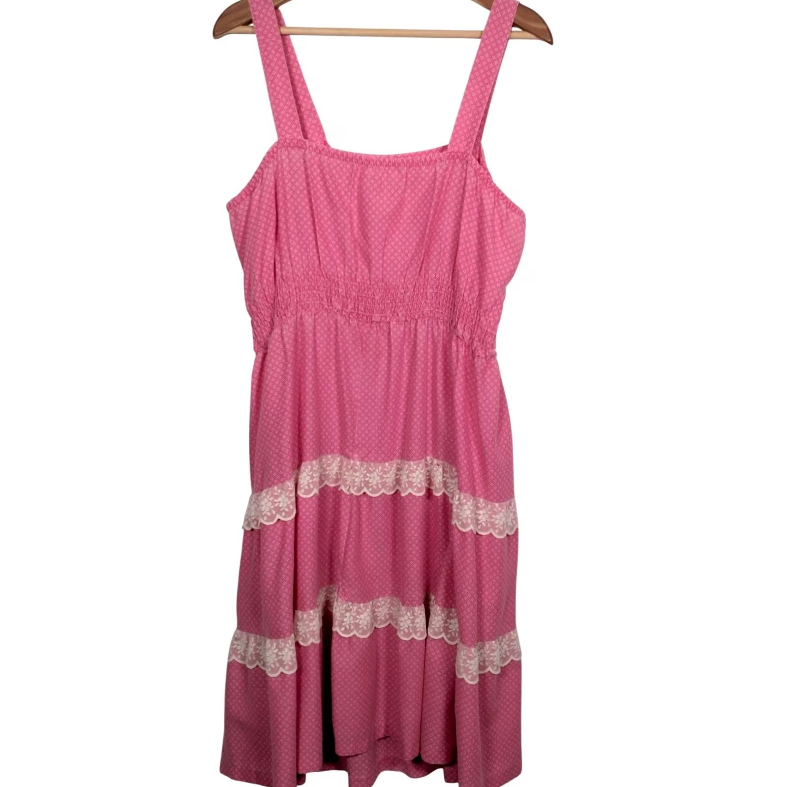 Vintage VINTAGE Peasant Sundress Pair 18 1/2 Sleeveless Blue Pink Lace Hippie Boho Maxi Midi Casual Women Plus Size Dresses Size XXL / US 16-18 / IT 52-54 - 3 Thumbnail