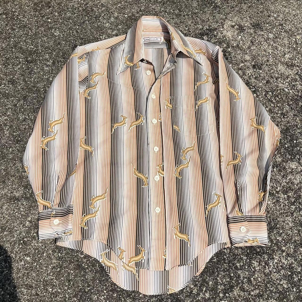 Designer Vintage 80s Landmark antelope striped brown button up Size US M / EU 48-50 / 2 - 1 Thumbnail