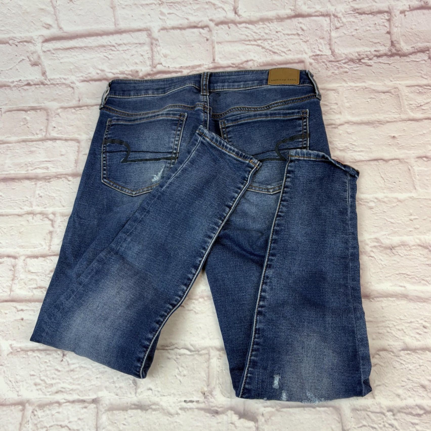 American Eagle Outfitters American Eagle Jeans Womens 6 Short Blue Super Stretch Jegging Distressed Size 28" / US 6 / IT 42 - 4 Thumbnail