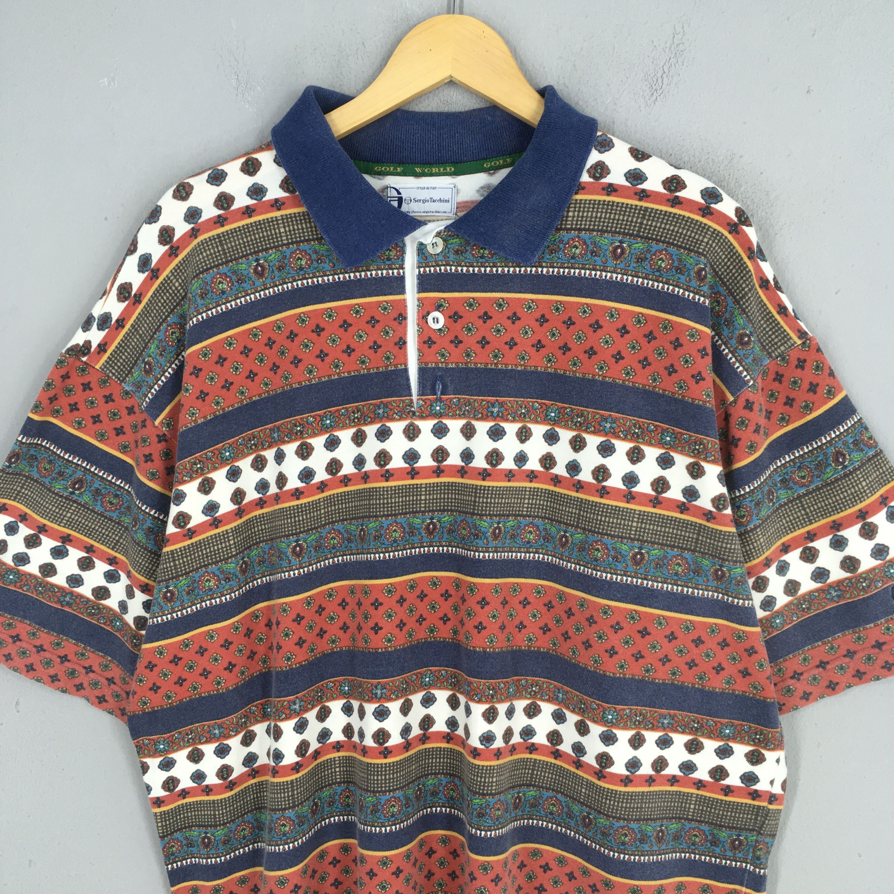 Sergio Tacchini Vintage 90s Sergio Tacchini Paisley Striped Polo Shirt L Size US L / EU 52-54 / 3 - 2 Thumbnail