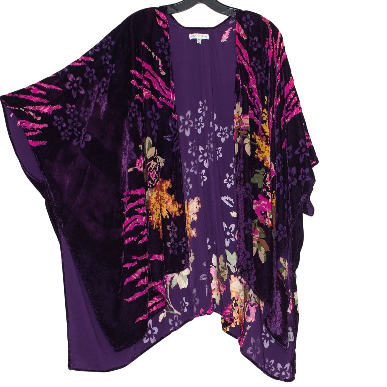 Other Velvet Burnout Kimono Whimsigoth Floral Purple Open Front OS Size ONE SIZE - 2 Thumbnail