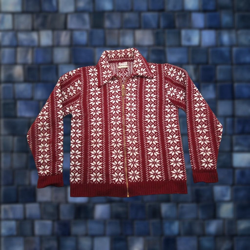 Vintage VINTAGE 80s 90s Redwood Ross Nordic Snowflake Zip Up Cardigan Sweater Size M Red Size US M / EU 48-50 / 2 - 1 Thumbnail