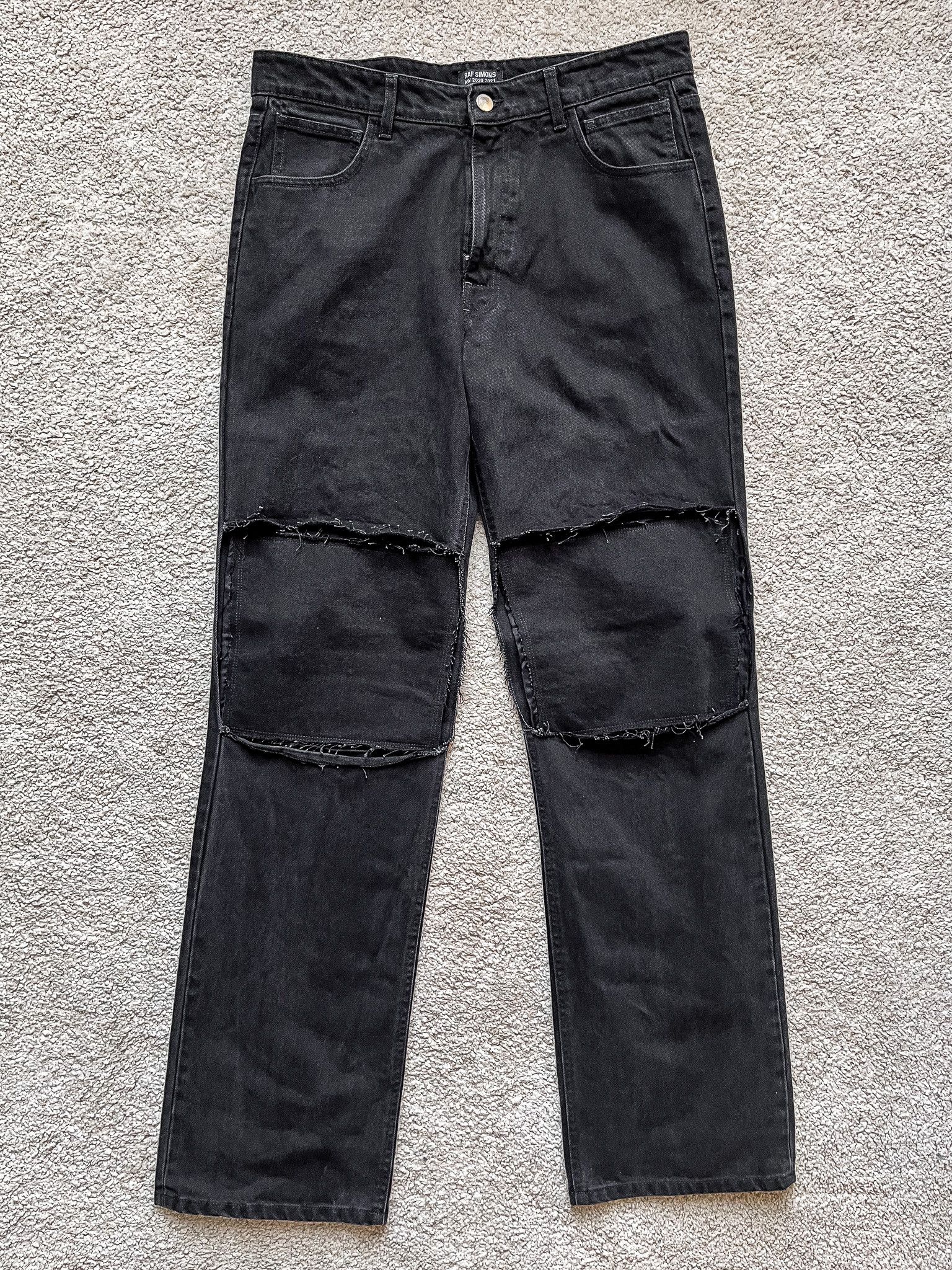 Raf Simons Relaxed Fit Denim Pants With Cut Out Knee Patches | Grailed
