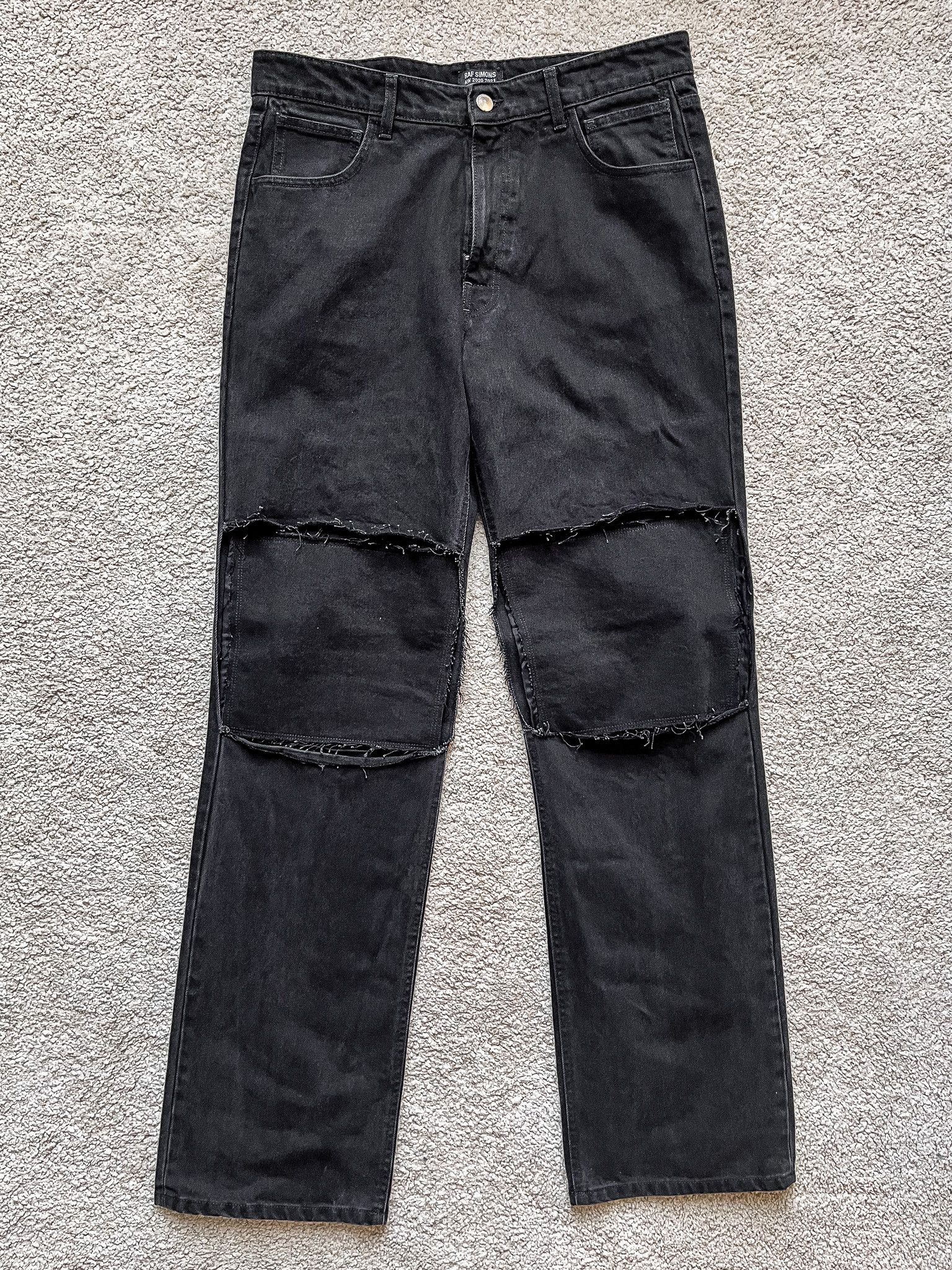 image of Raf Simons Relaxed Fit Denim Pants With Cut Out Knee Patches in Black, Men's (Size 30)