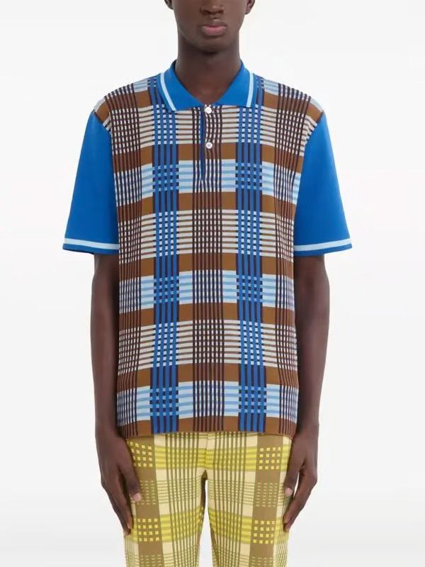 Marni oc11z0525 Checked Cotton Polo Shirt in Multicolor Size US XL / EU 56 / 4 - 2 Thumbnail