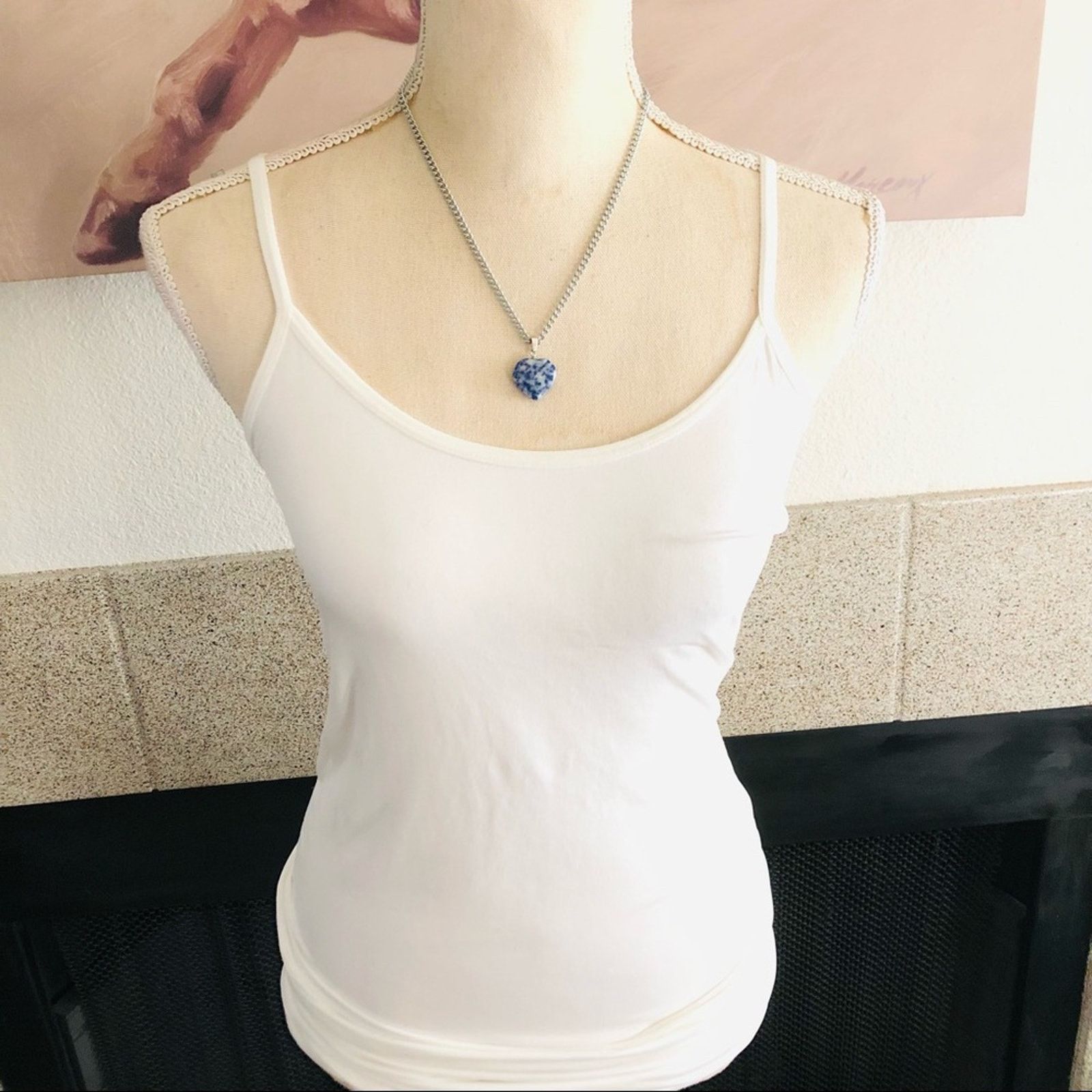 Jewelry Blue and white marble heart shaped pendant on chain necklace Size ONE SIZE - 4 Thumbnail