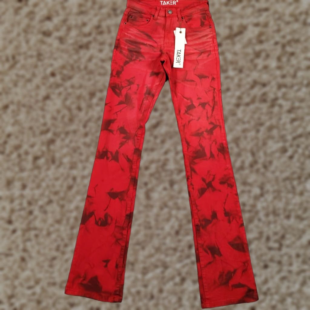 Denime TAKER Jeans Slim 29x38 Stacked Denim Red Black NWT Mens Size US 29 - 1 Thumbnail
