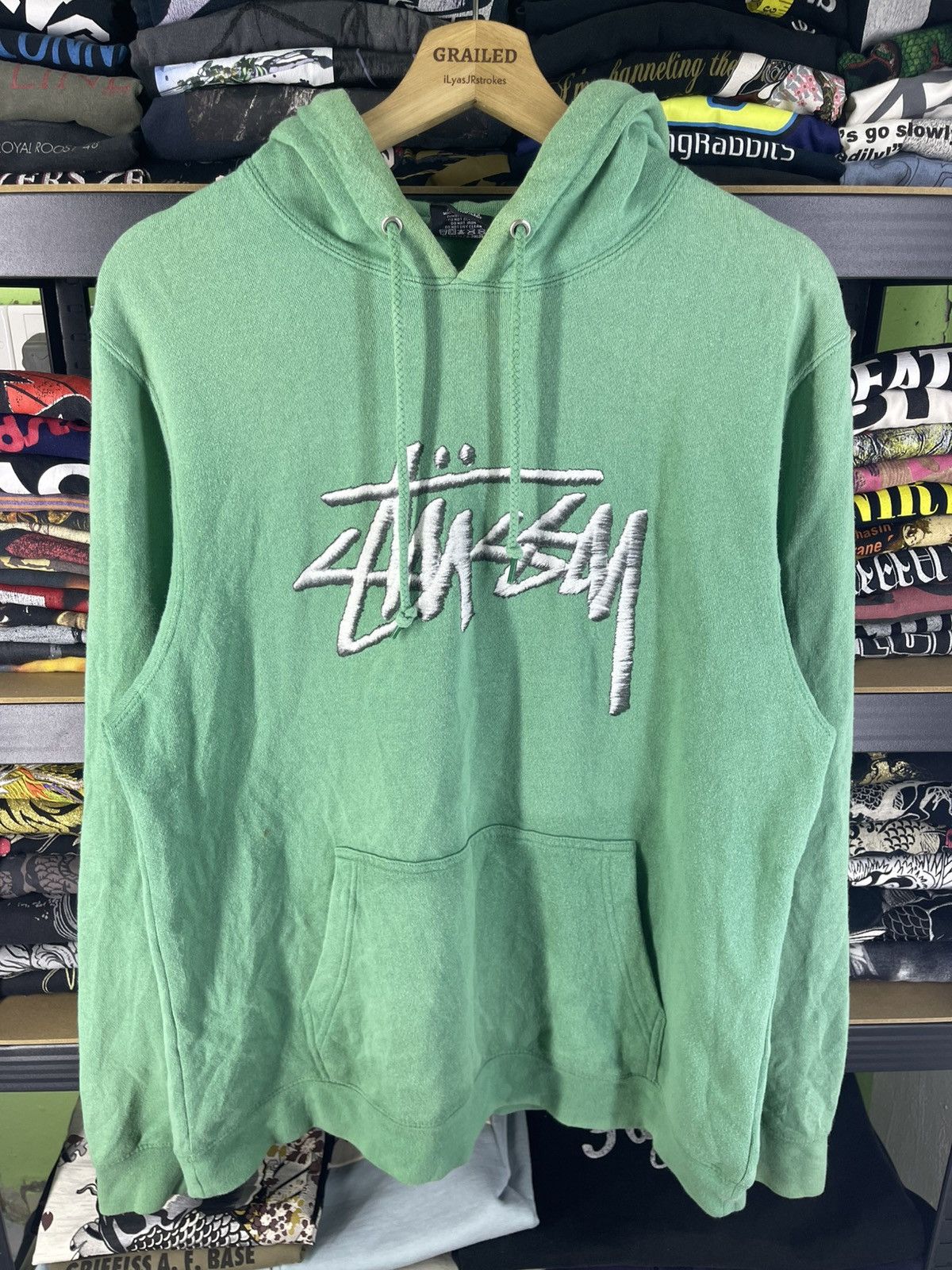 Stussy Vintage Stussy Big Stock Hoodie Pale Dark Green Size US M / EU 48-50 / 2 - 6 Thumbnail