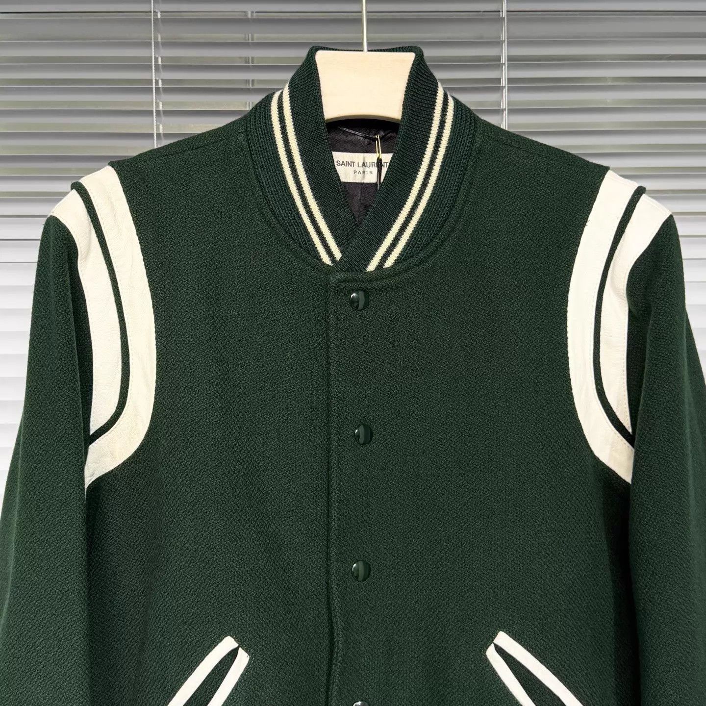Saint Laurent Paris SLP Baseball Jacket Green Wool Leather 50 Size US M / EU 48-50 / 2 - 3 Thumbnail
