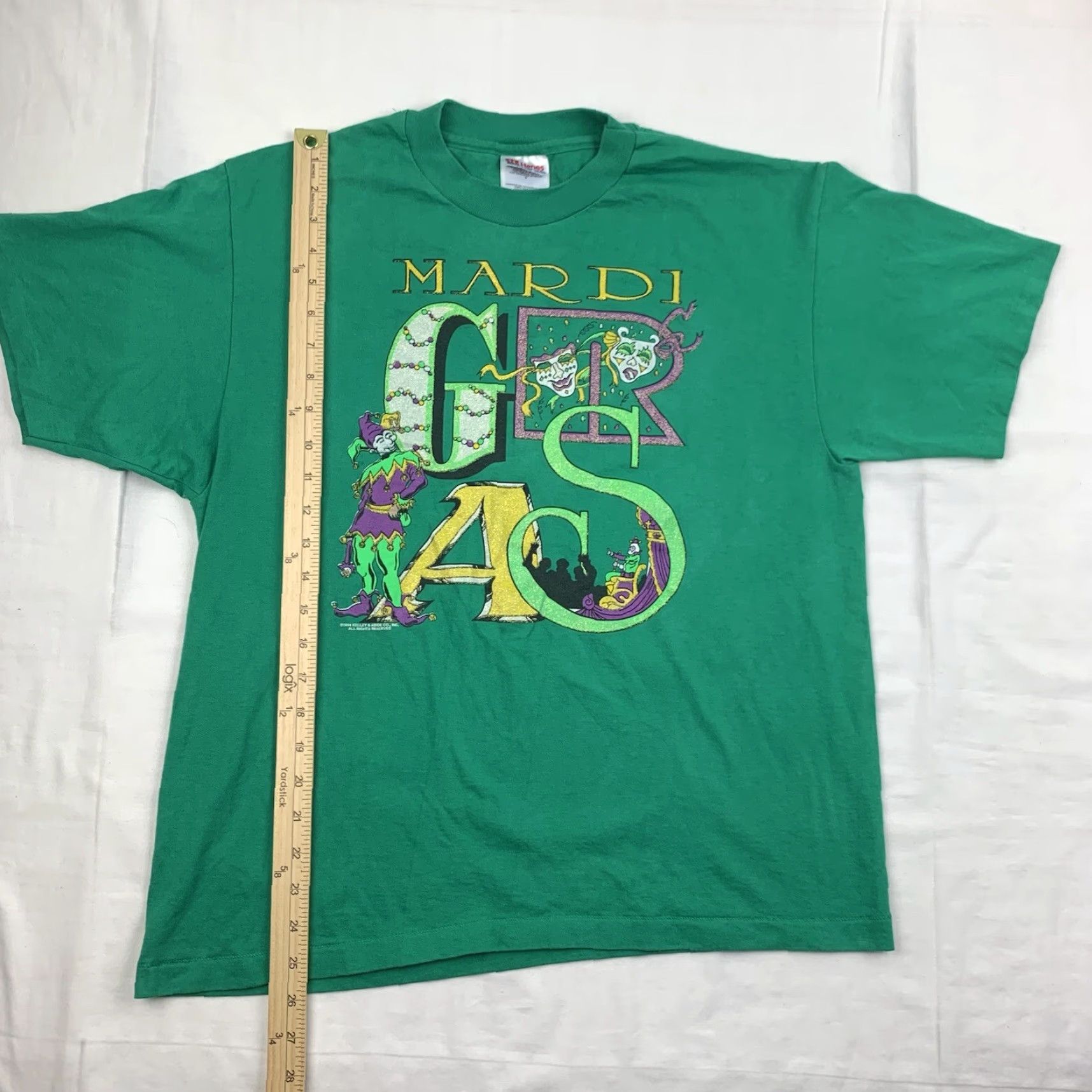 Hanes VINTAGE Mardi Gras Shirt Mens Adult L Green 90s Hanes T-Shirt Crew Neck Short Sleeve USA Size US L / EU 52-54 / 3 - 5 Thumbnail