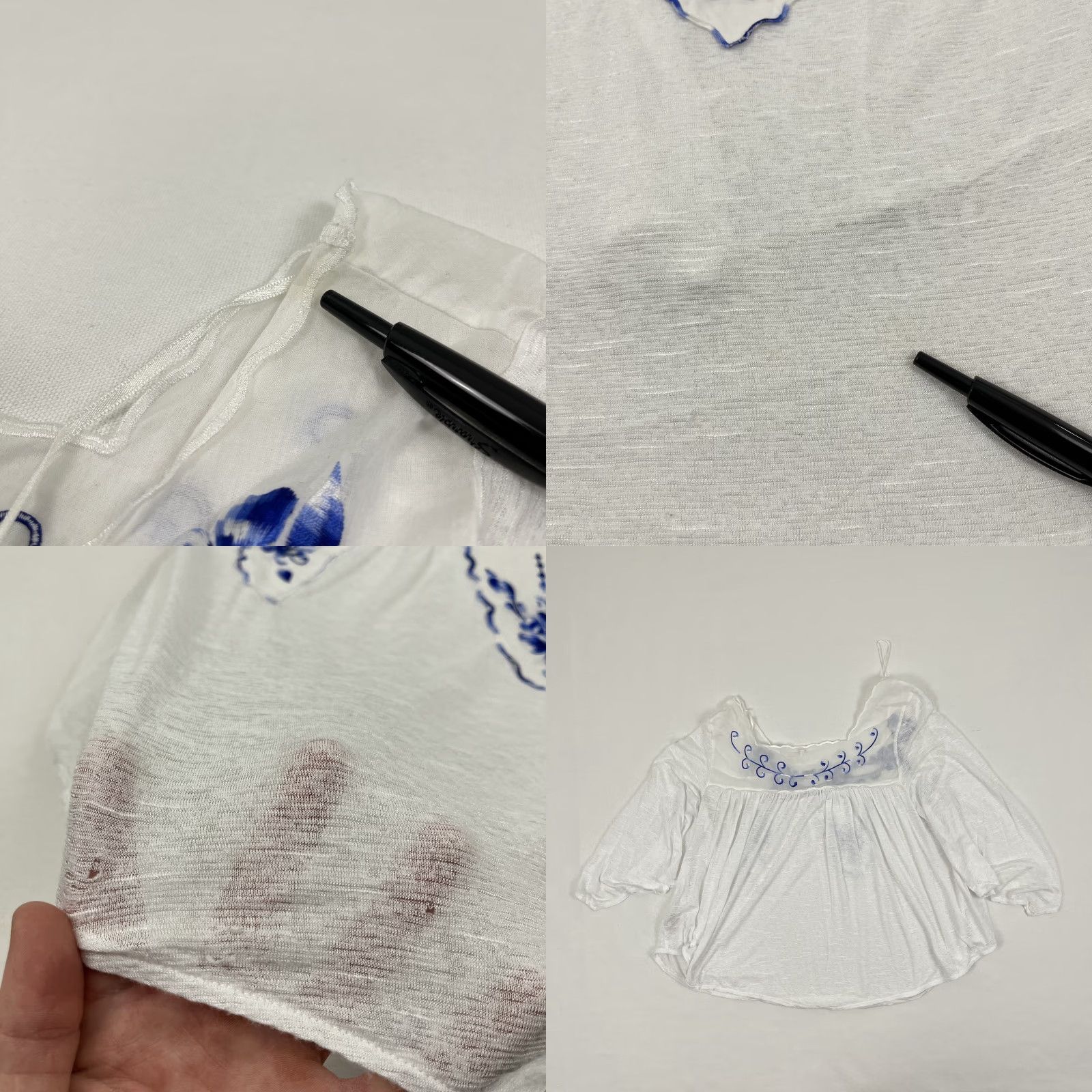 Free People VINTAGE Free People Blouse Womens S White Blue Floral Embroidered Boho Peasant Cottage Size S / US 4 / IT 40 - 8 Thumbnail