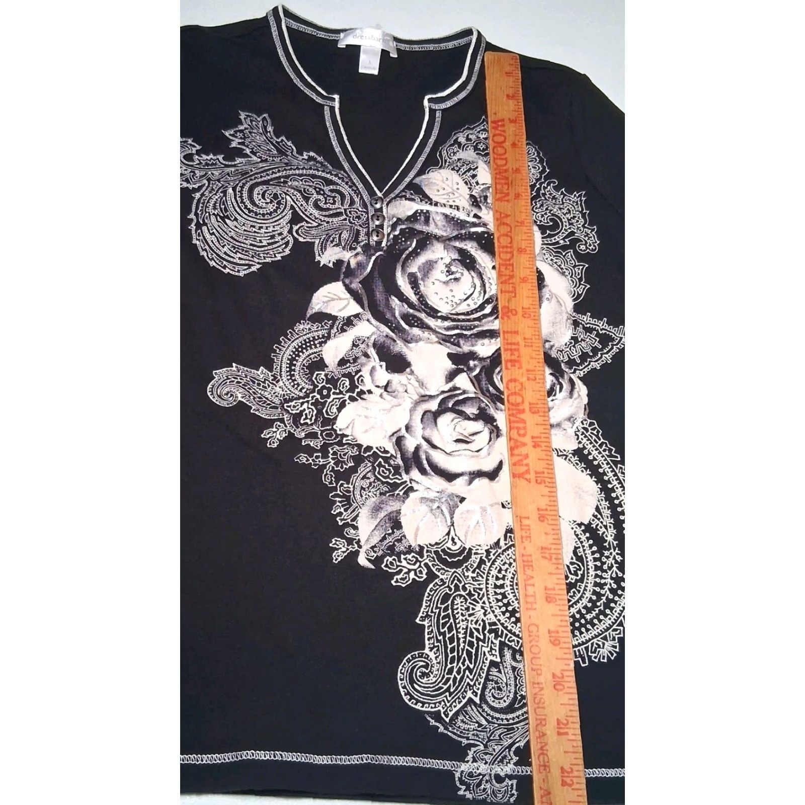 Vintage VINTAGE Dressbarn Shirt Women L Black Cap Sleeve Studded Rose Y2K Floral Silver V-neck Slim Size L / US 10 / IT 46 - 7 Thumbnail