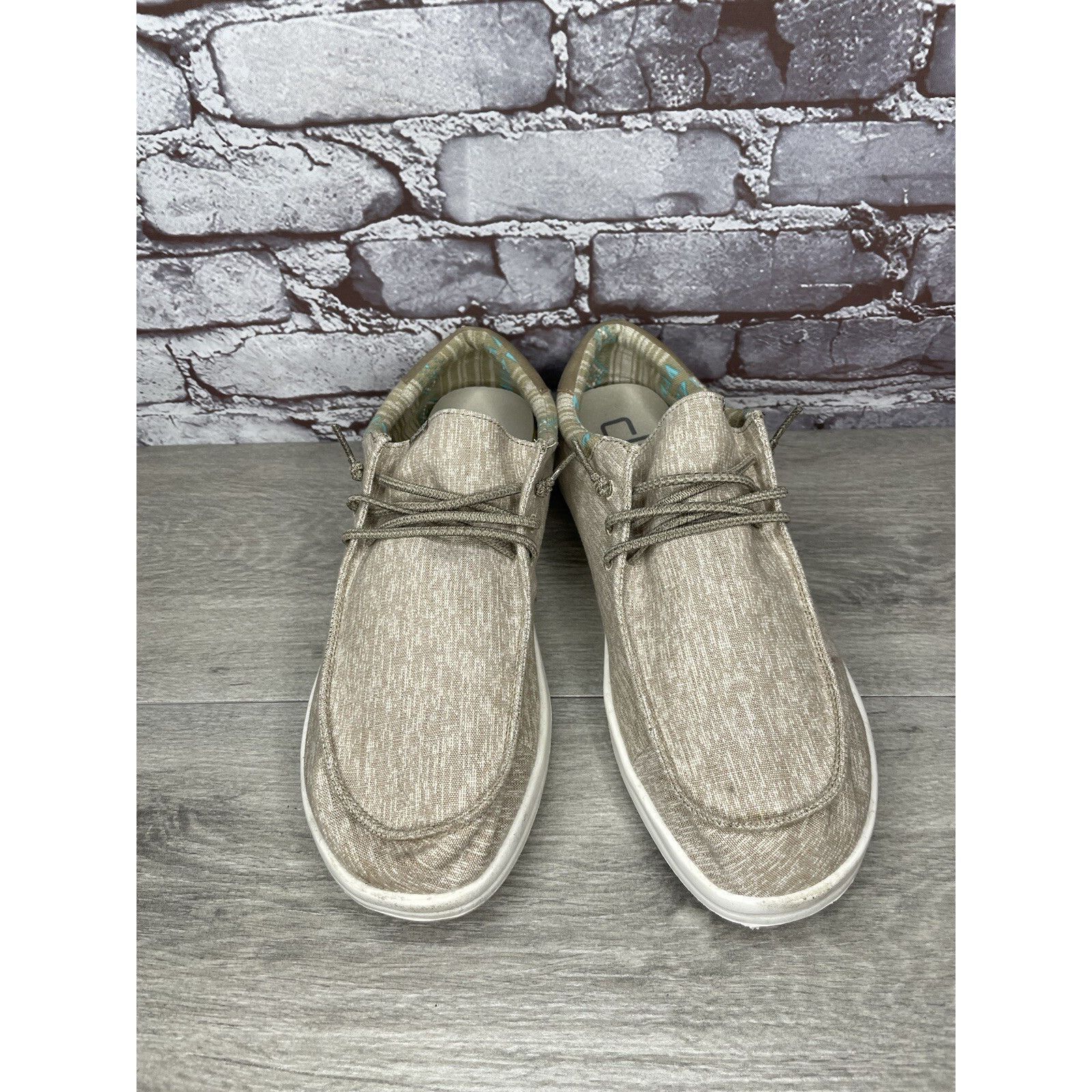 Other Hey Dude Paul Chambray Beige Canvas Fabric Lace Up Shoes Men Size US 12 / EU 45 - 12 Thumbnail