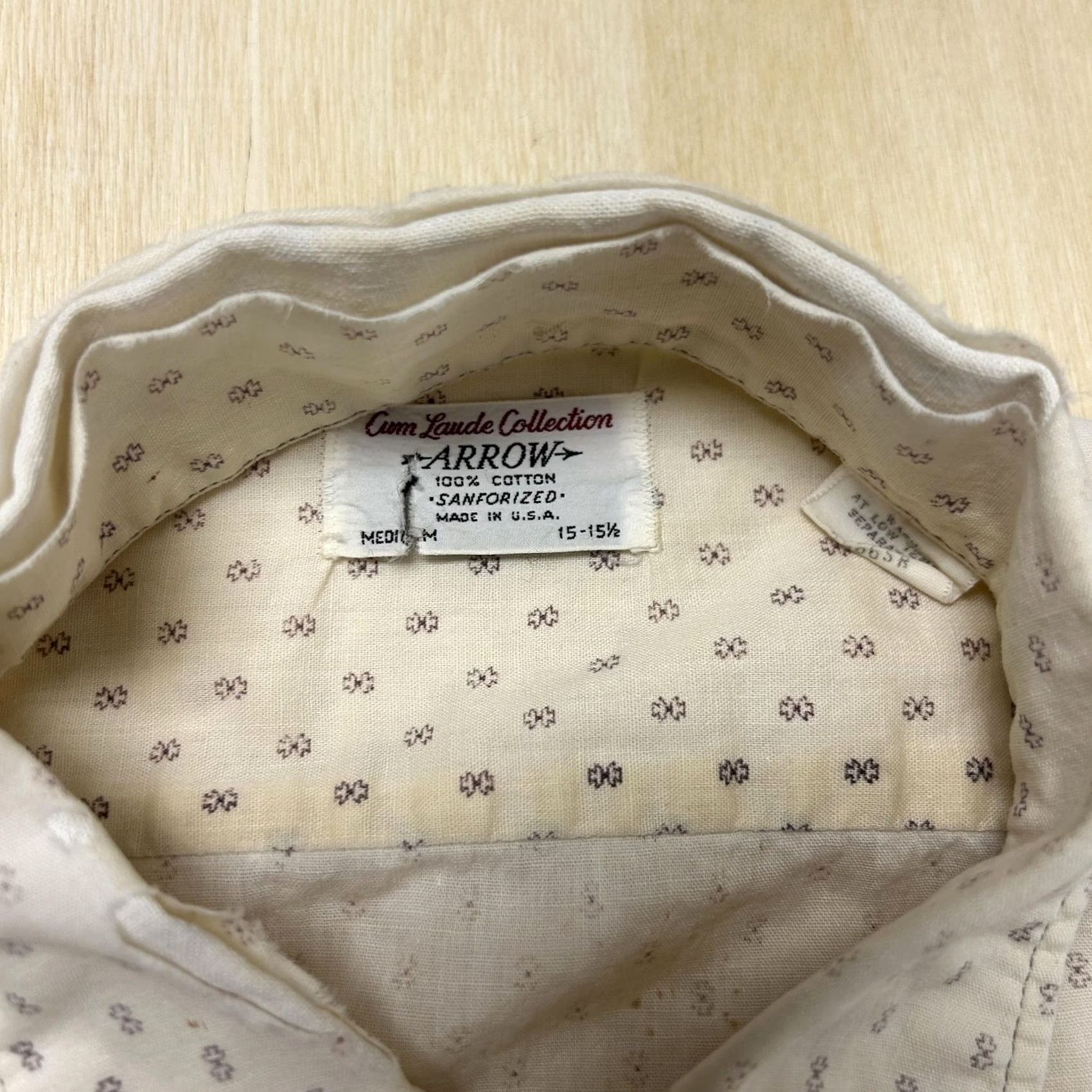 Arrow VINTAGE Arrow Dress Shirt Mens 15.5 100% Cotton Geometric Long Sleeve USA Size 40R - 2 Thumbnail