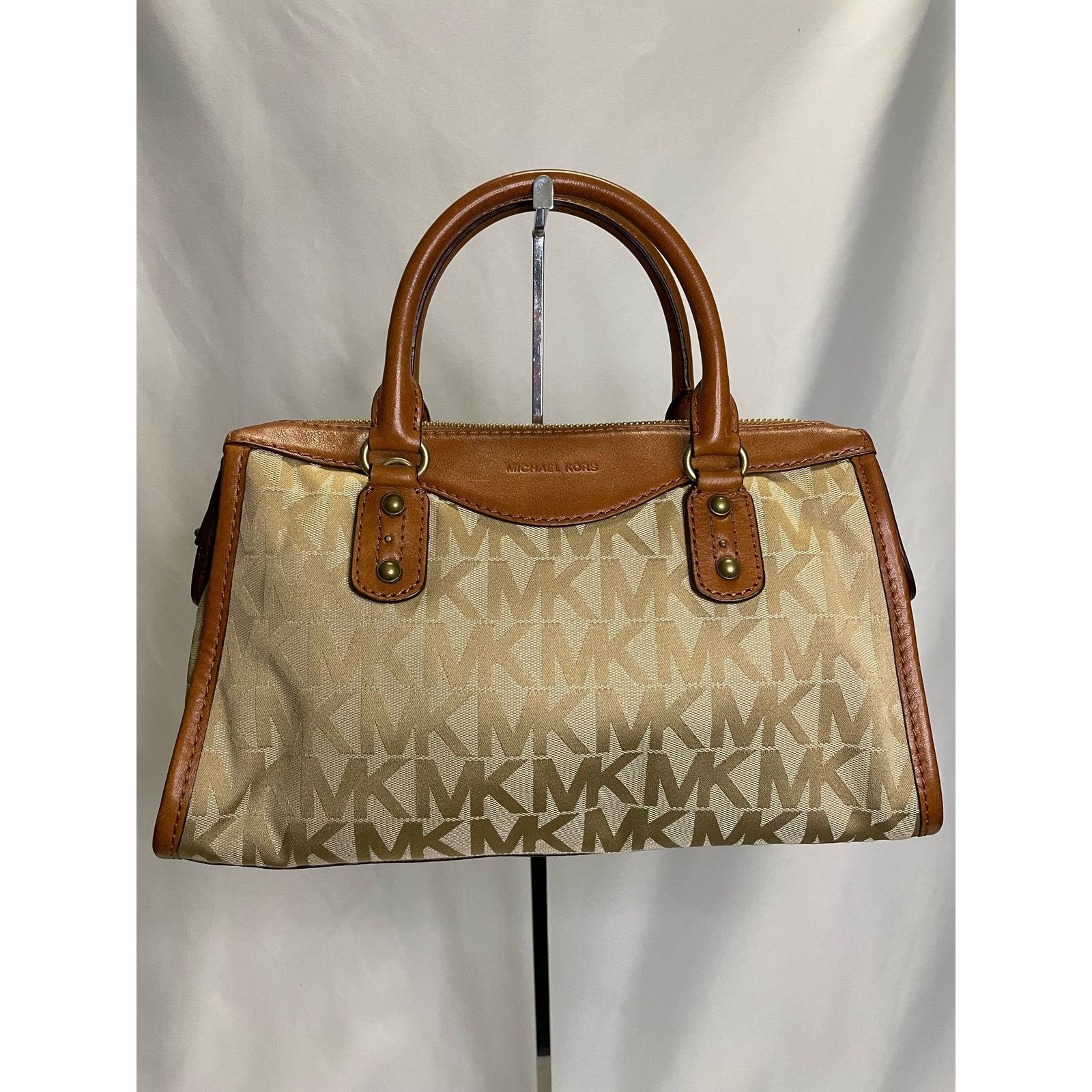 Michael Kors Michael Kors Signature Monogram Satchel Bag in Tan and Brown Size ONE SIZE - 1 Thumbnail