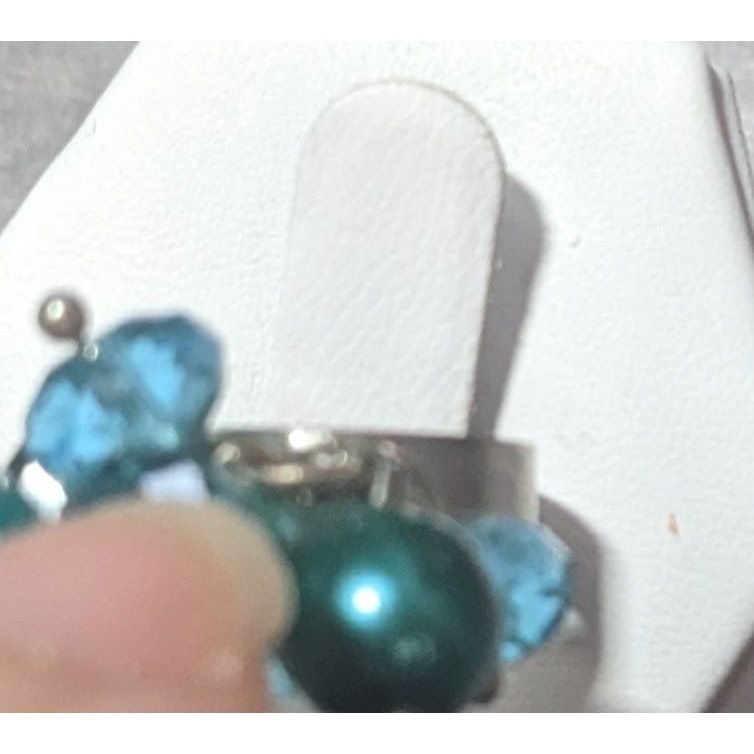 Other Blue Beaded Silver Tone Adjustable Cluster Ring Size 6 Size ONE SIZE - 7 Thumbnail