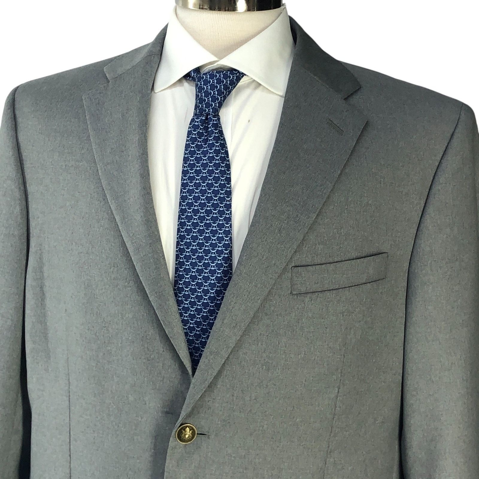 Paul Fredrick Paul Fredrick Size 42S Blazer Sport Coat Gray Brass Buttons Size 42S - 2 Thumbnail