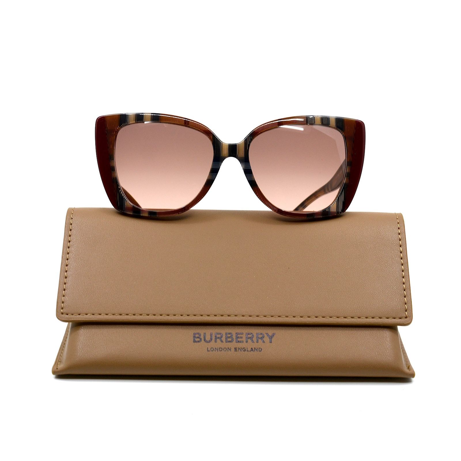 Burberry NEW BURBERRY MERYL BE4393 CHECK BROWN/BORDEAUX SUNGLASSES Size ONE SIZE - 6 Thumbnail