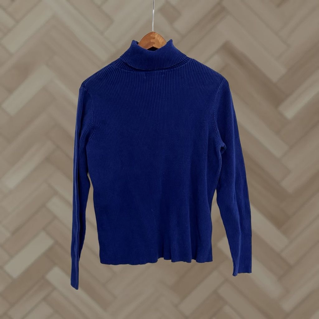 Ralph Lauren VINTAGE Lauren Ralph Lauren Turtleneck Sweater Womens Blue L Ribbed Logo Knit Pullover Long Sleeve Regular Winter Fall Size L / US 10 / IT 46 - 1 Thumbnail