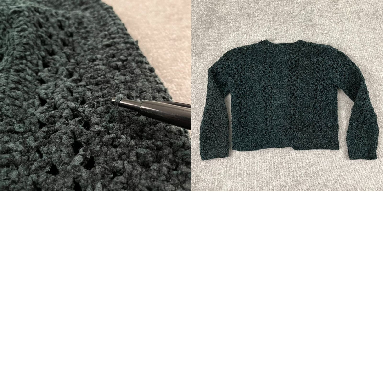 Vintage SHIRLEY CARACCIOLO Sweater Womens Large Cropped Open Crochet Pine Green Italy Size L / US 10 / IT 46 - 8 Thumbnail