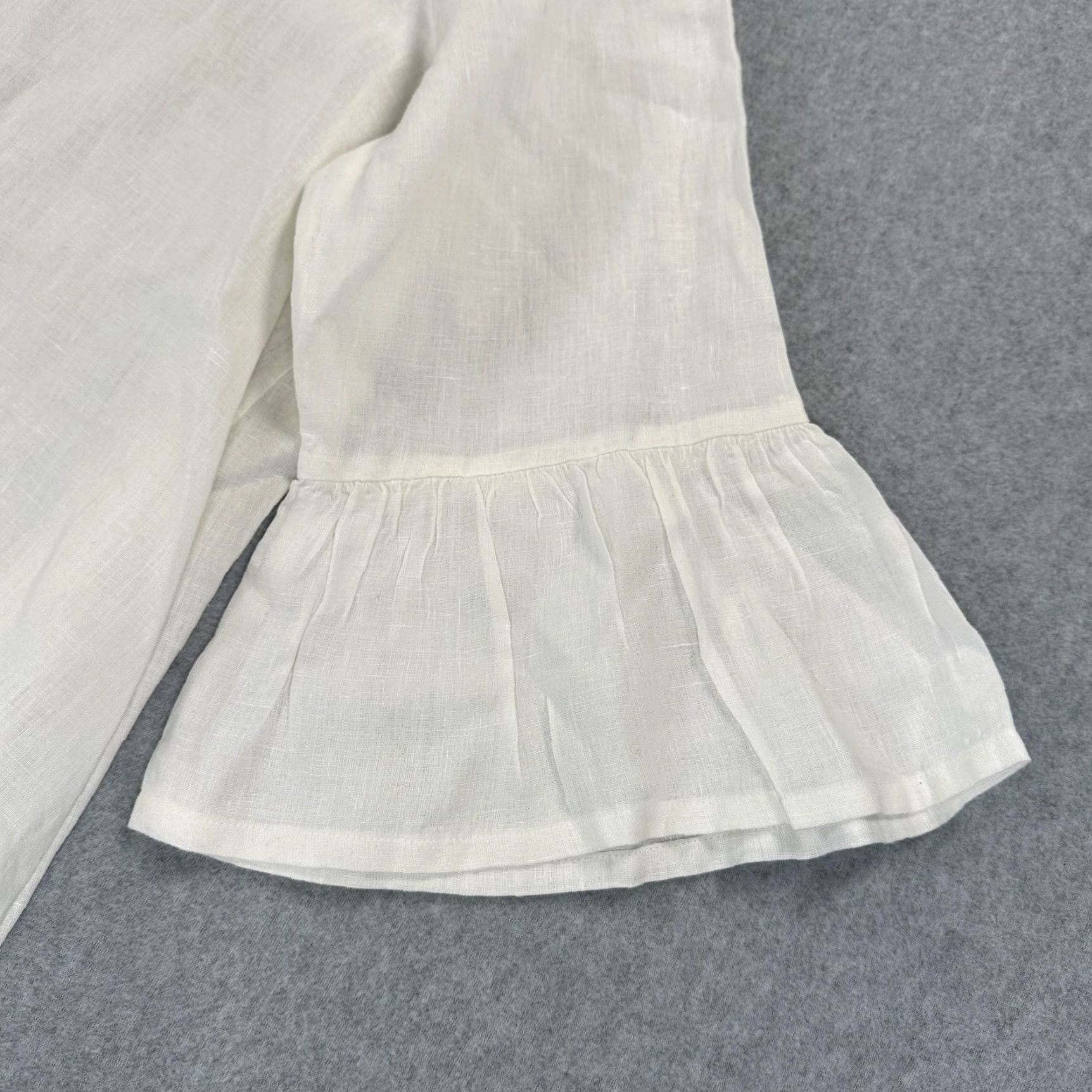 Bell Bryn Walker Tunic Blouse Womens Linen 3/4 Bell Sleeve Ruffle Hem White Made USA Shirts Size XS / US 0-2 / IT 36-38 - 2 Thumbnail