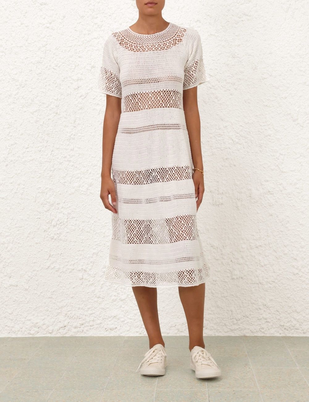 Zimmermann oc11z0525 Ottie Crochet Midi Dress in Ivory Size L / US 10 / IT 46 - 2 Thumbnail