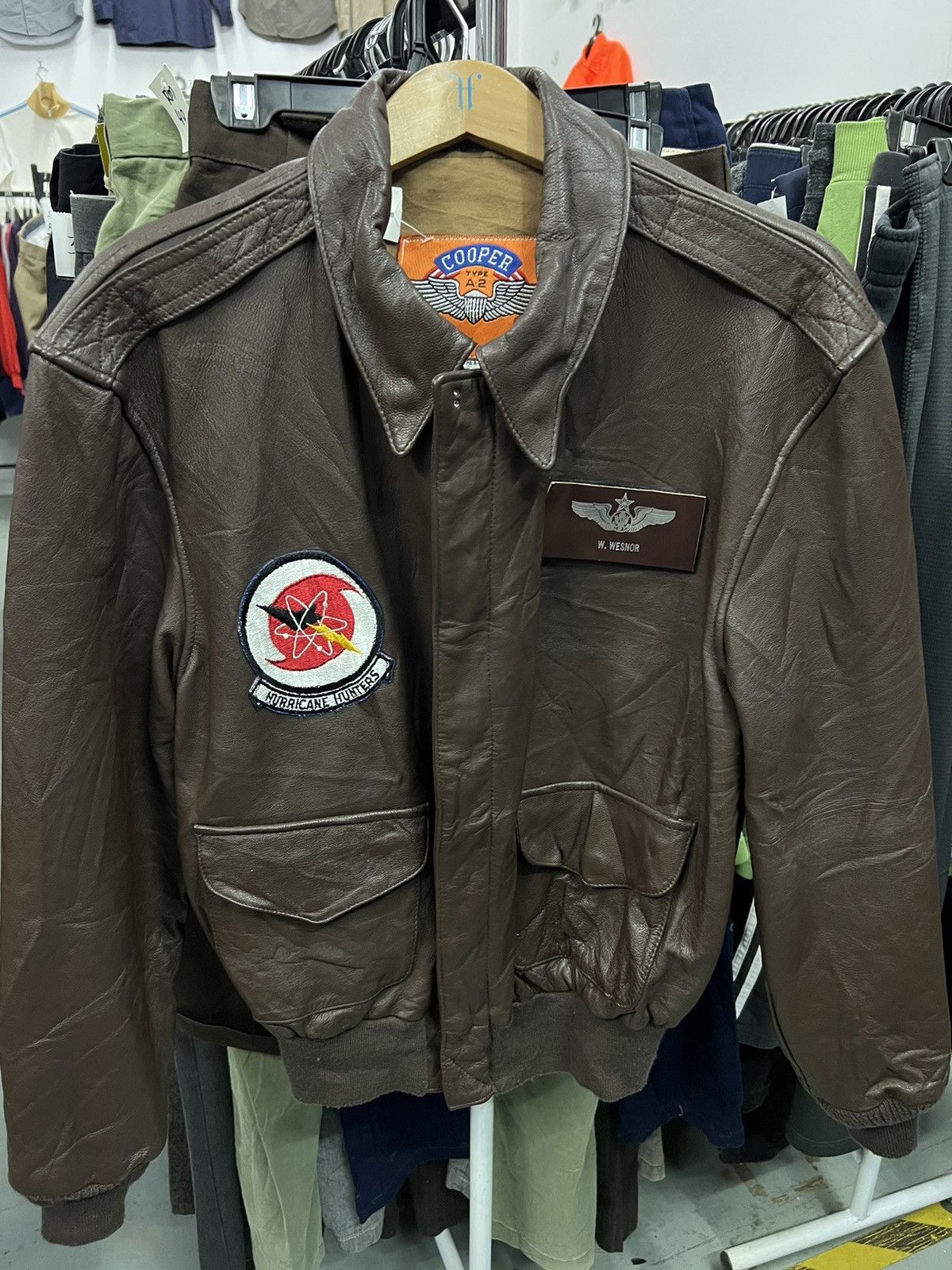 image of Cooper x Vintage A-2 Flight Jacket Leather Ww2 8Th Aaf 92Nd Bomber Group in Brown (Size Large)