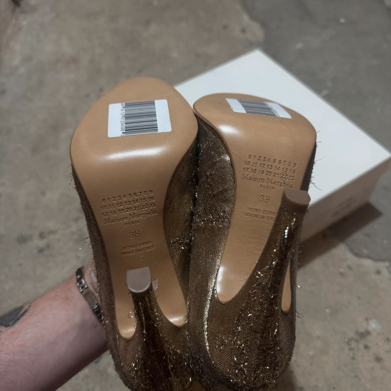 Maison Margiela high heels Distressed metallic lamé gold