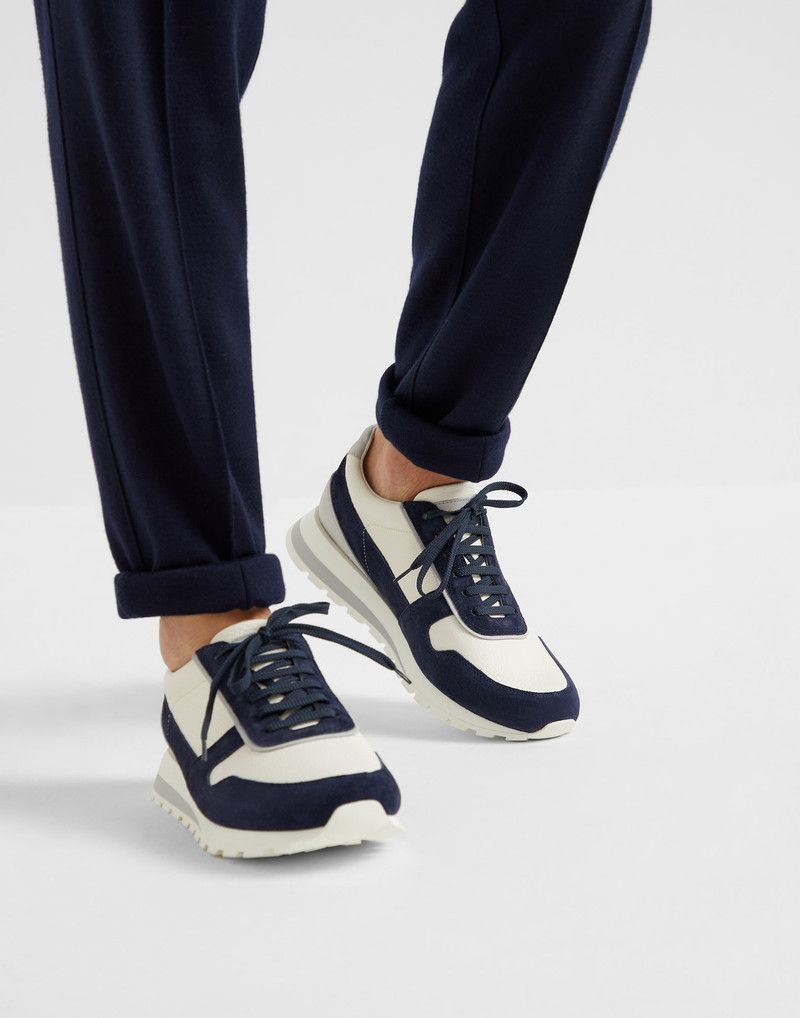 Brunello Cucinelli o1la1rc1a0326 Washed Suede Runners Sneakers in Blue/White Size US 10 / EU 43 - 2 Thumbnail