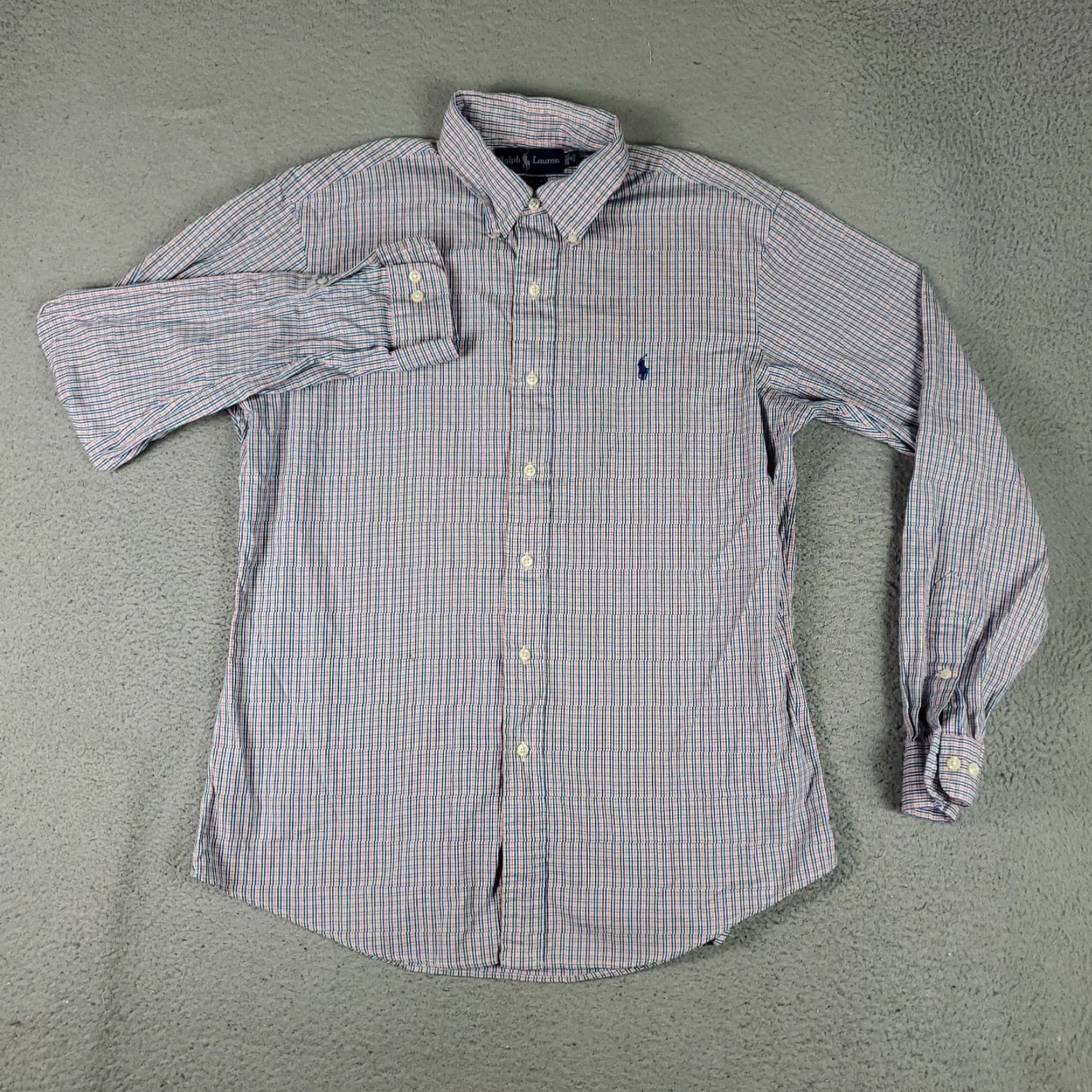 Ralph Lauren VINTAGE Ralph Lauren Dress Shirt Men Size 16 Long Sleeve Plaid Cotton Blue Classic 90s Mens Size 42R - 3 Thumbnail