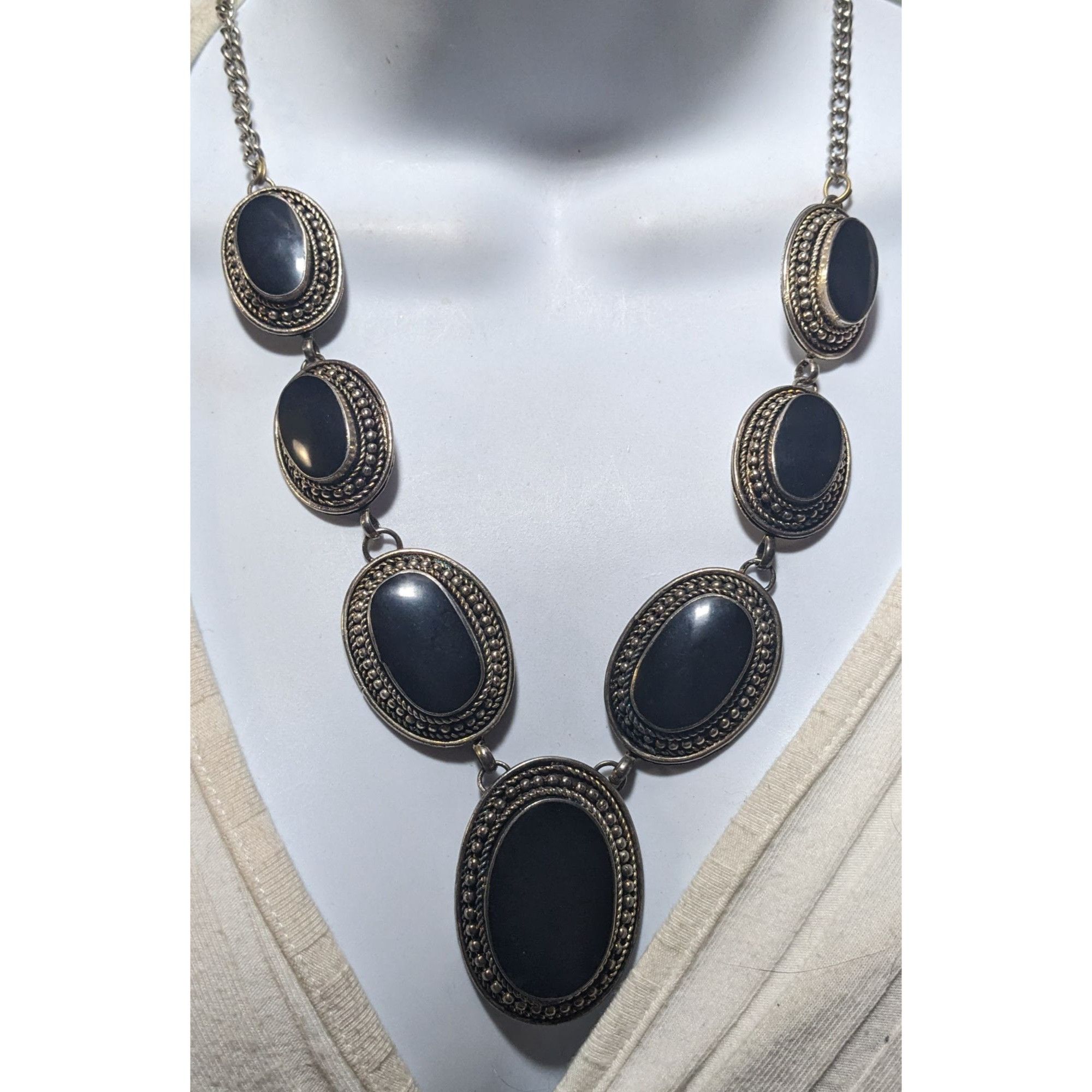 Other Black And Silver Enamel Cabochon Necklace Size ONE SIZE - 5 Thumbnail